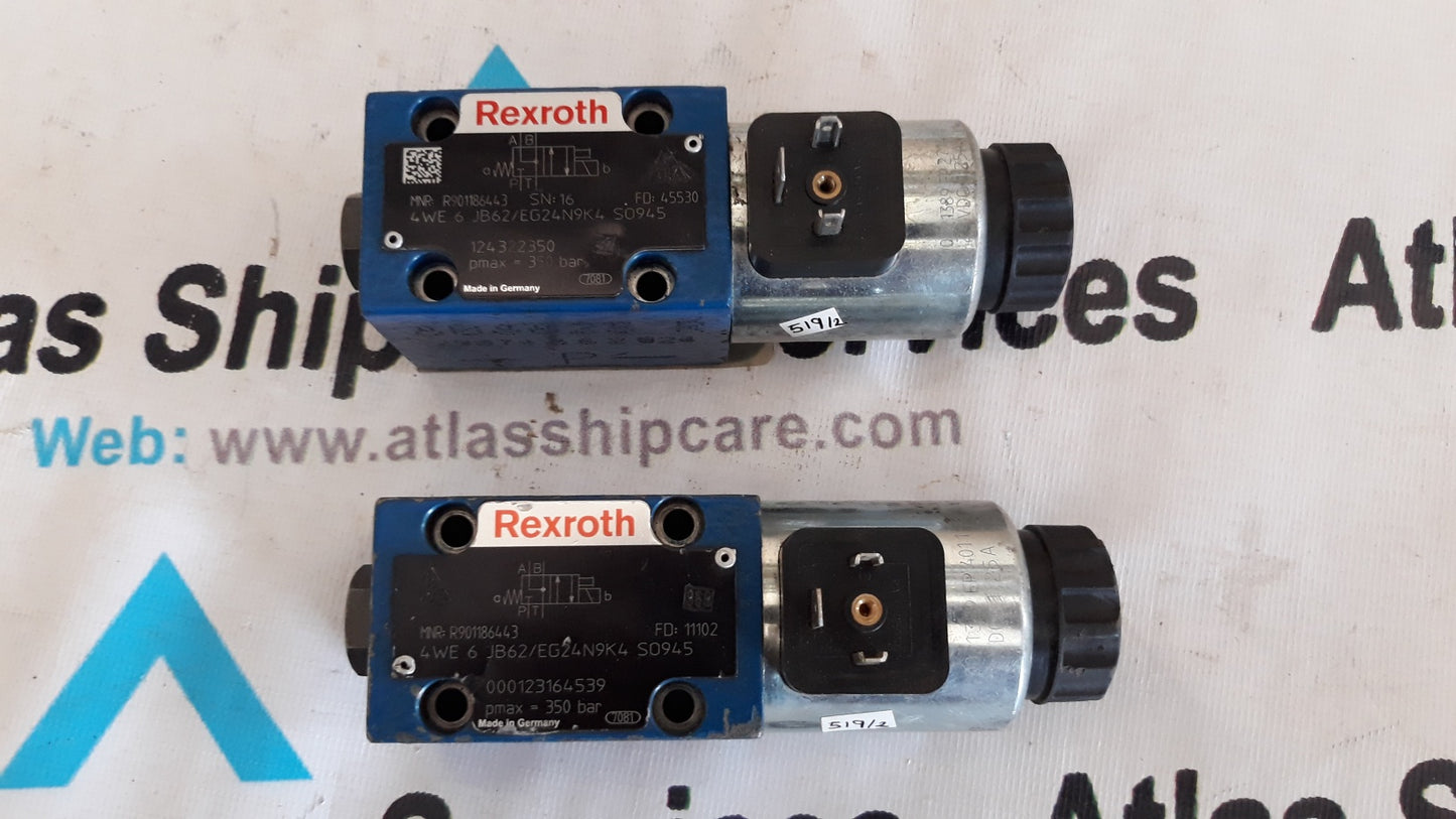 REXROTH HYDRAULICS 4WE 6JB62/EG24N9K4 S0945 SOLENOID OPERATED DIRECTIONAL VALVE