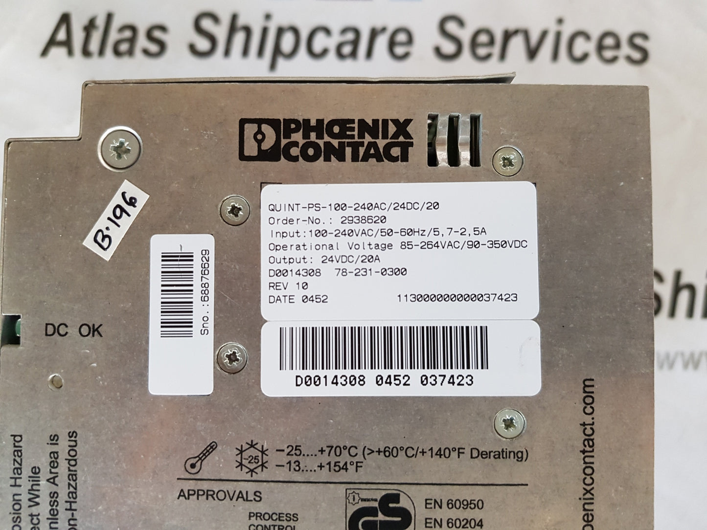PHOENIX CONTACT QUINT-PS-100-240AC/24DC/20 POWER SUPPLY