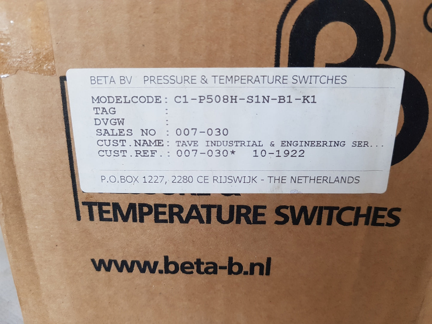 BETA PRESSURE & TEMPERATURE SWITCHES C1-P508H-S1N-B1-K1