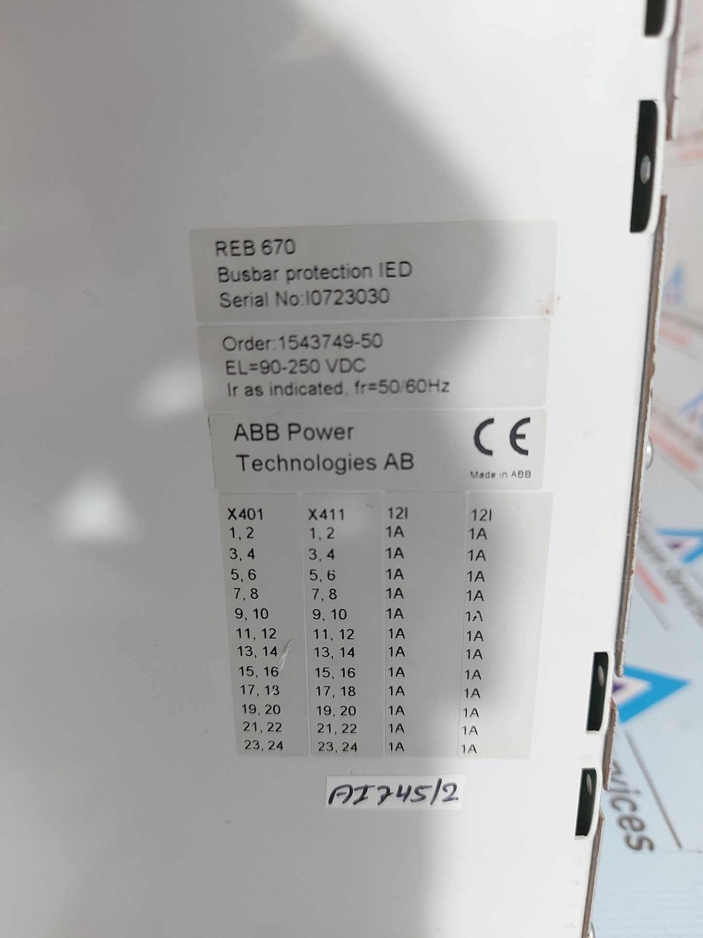 ABB REB670 BUSBAR PROTECTION RELAY 1MRK004822-BA