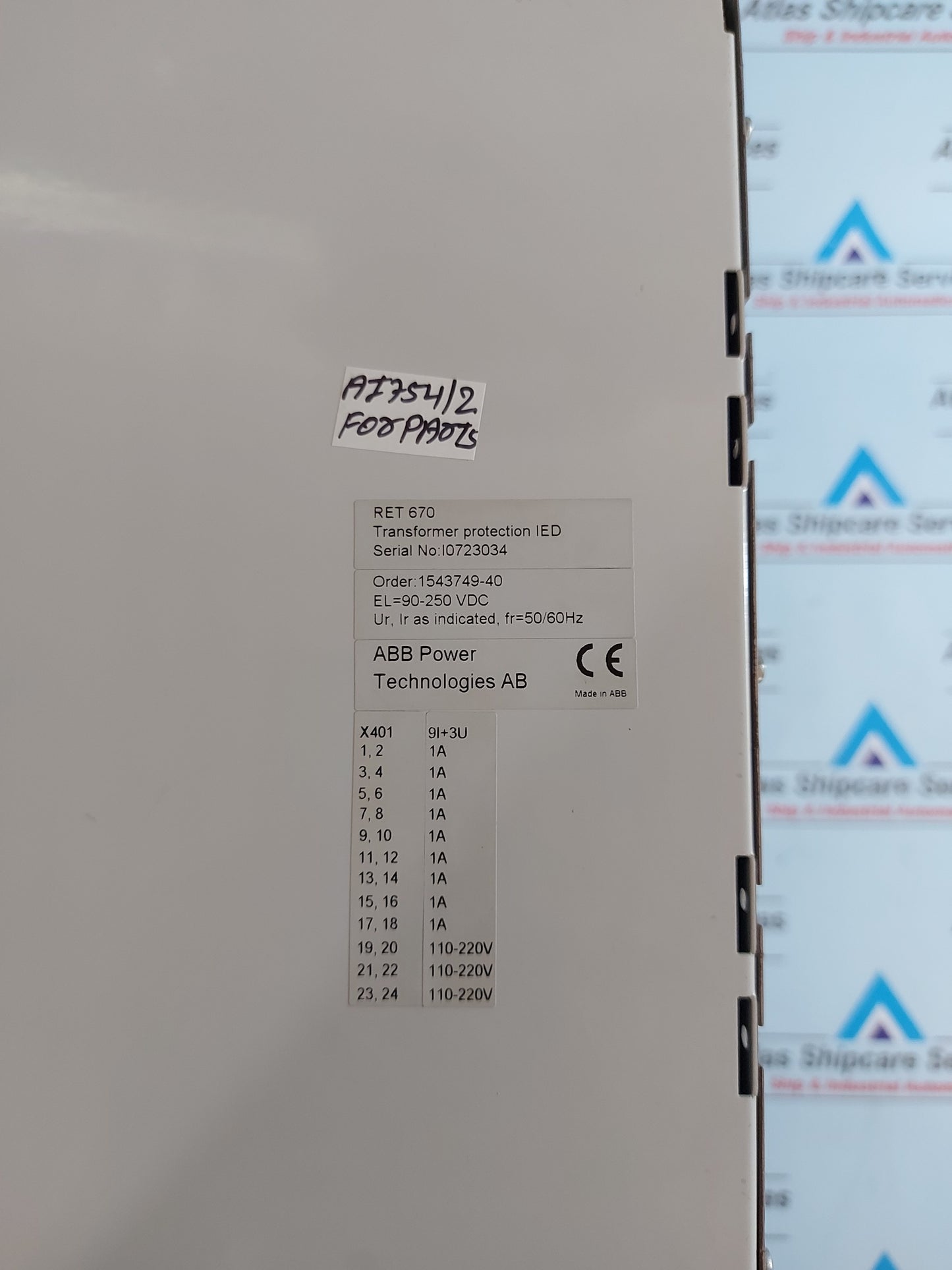 ABB RET670 TRANSFORMER PROTECTION IED 1MRK002816-AA