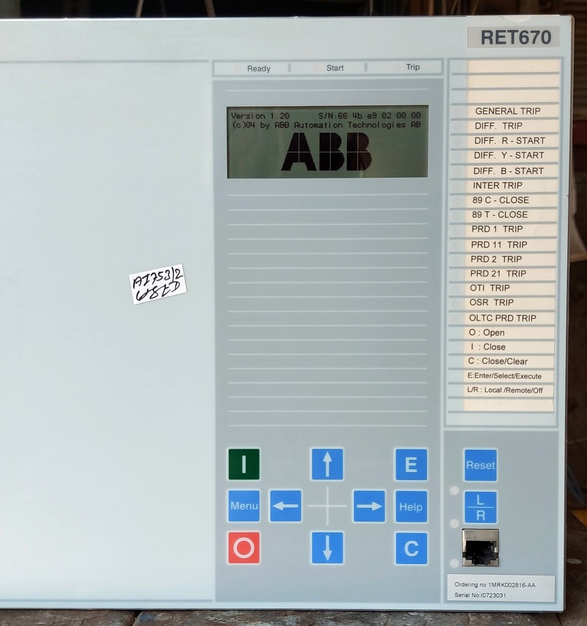ABB RET670 TRANSFORMER PROTECTION IED 1MRK002816-AA