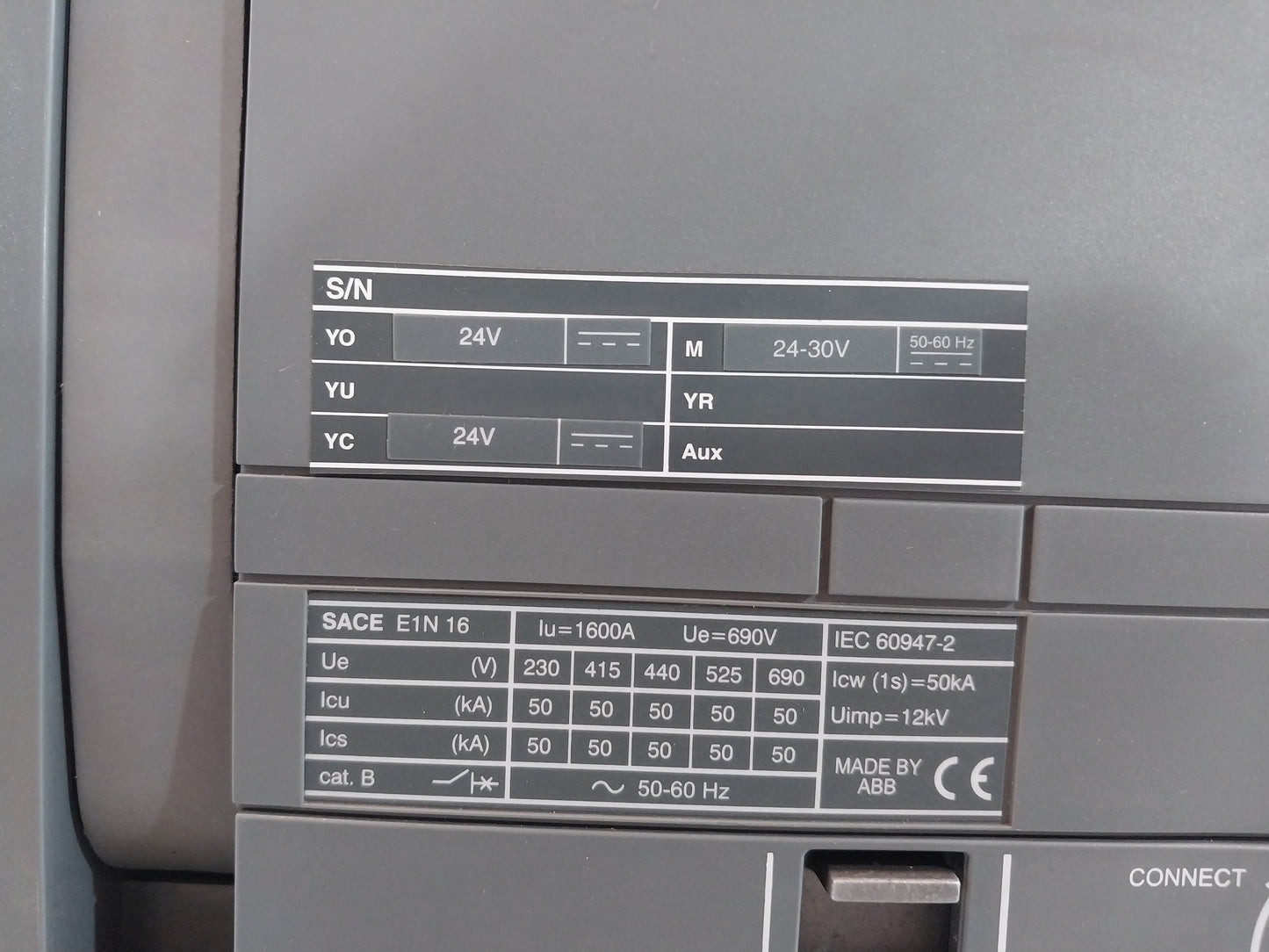 ABB SACE E1N 16 EMAX CIRCUIT BRAKER 1600A 690V SACE PR121/P