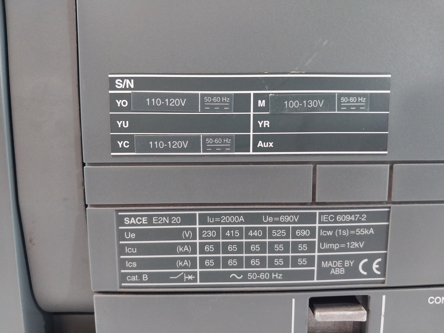 ABB SACE E2N 20 Emax CIRCUIT BREAKER 2000A SACE PR121/P