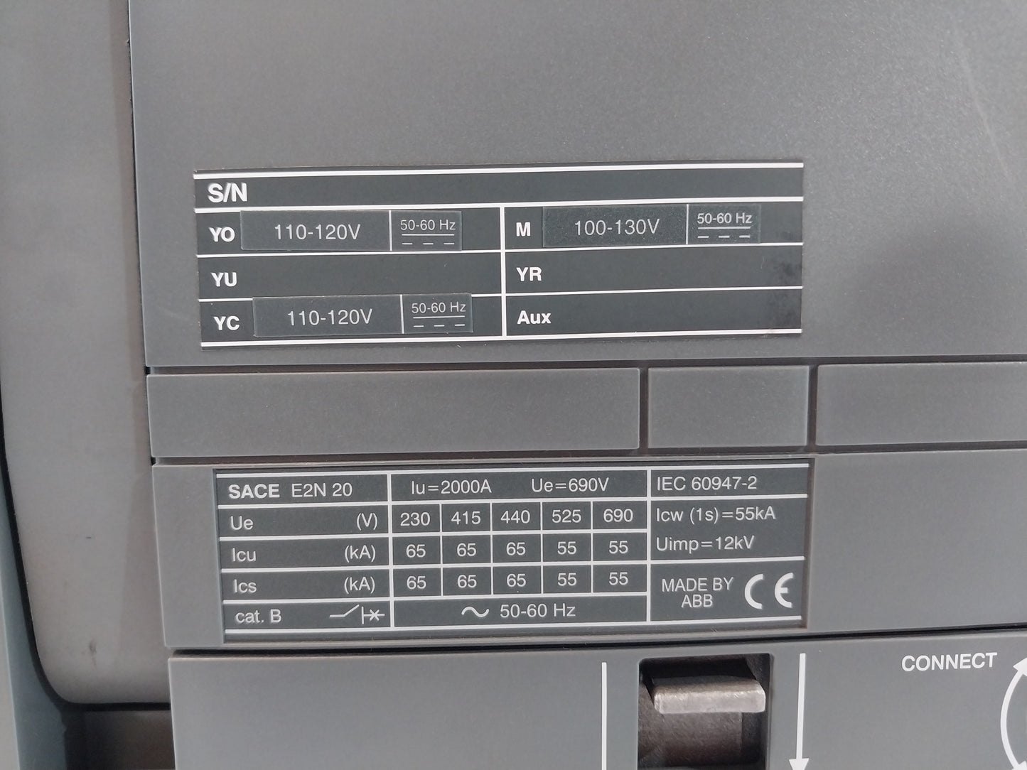 ABB SACE E2S20 AIR CIRCUIT BREAKER 2000A 690V SACE PR121/P