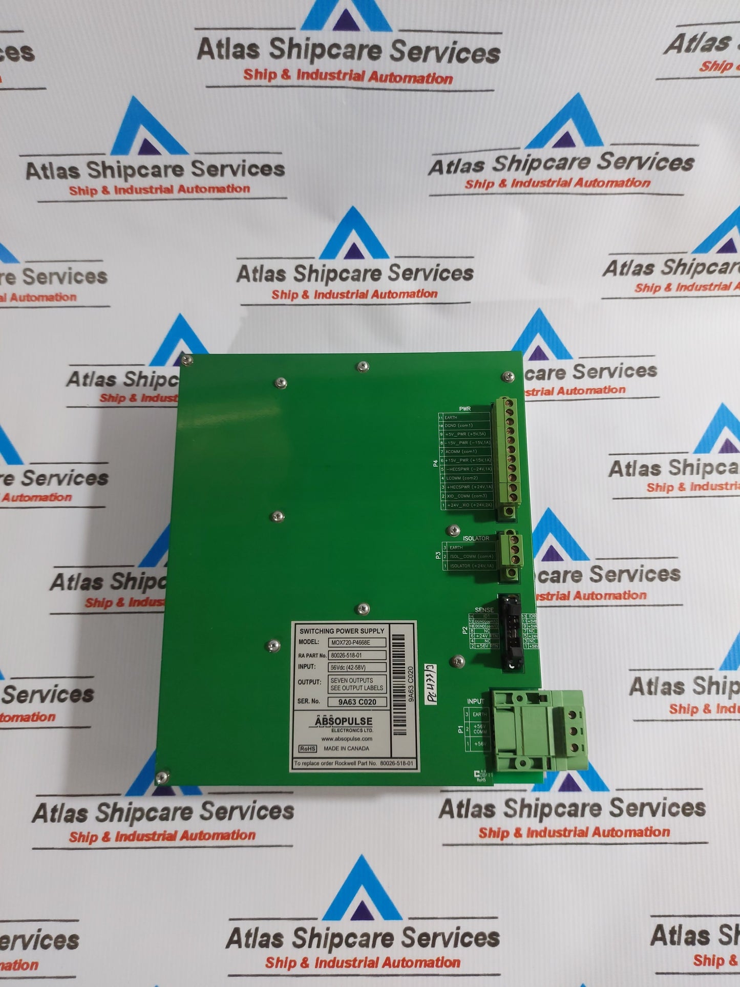 ABSOPULSE MOX720-P4668E SWITCHING POWER SUPPLY 56VDC (42-58V)