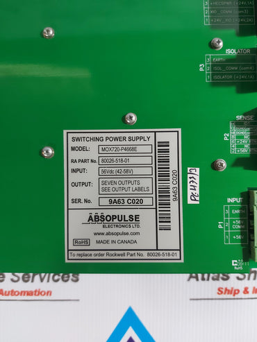 ABSOPULSE MOX720-P4668E SWITCHING POWER SUPPLY 56VDC (42-58V)