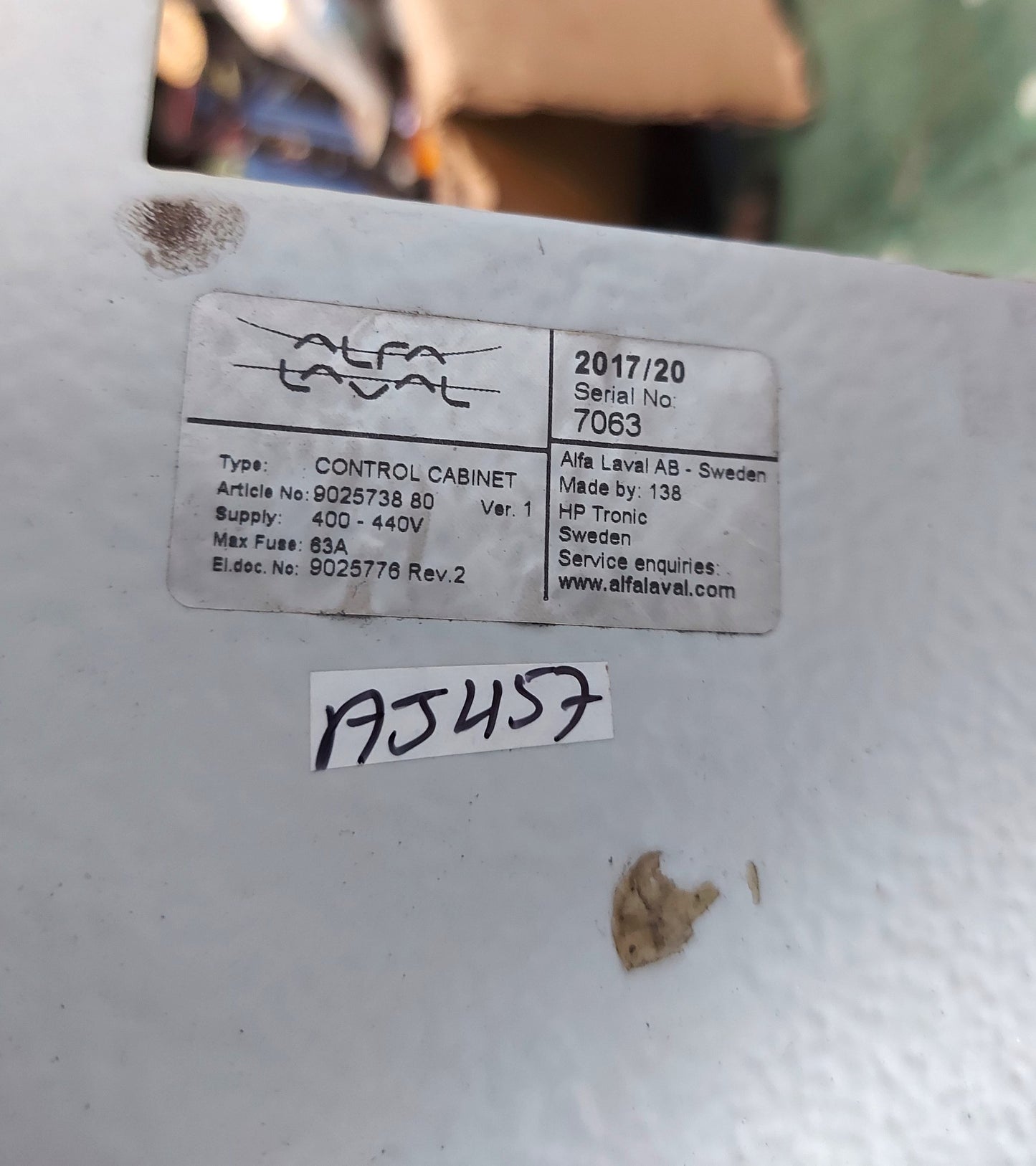 ALFA LAVAL CONTROL CABINET 9025738 80 VER.1