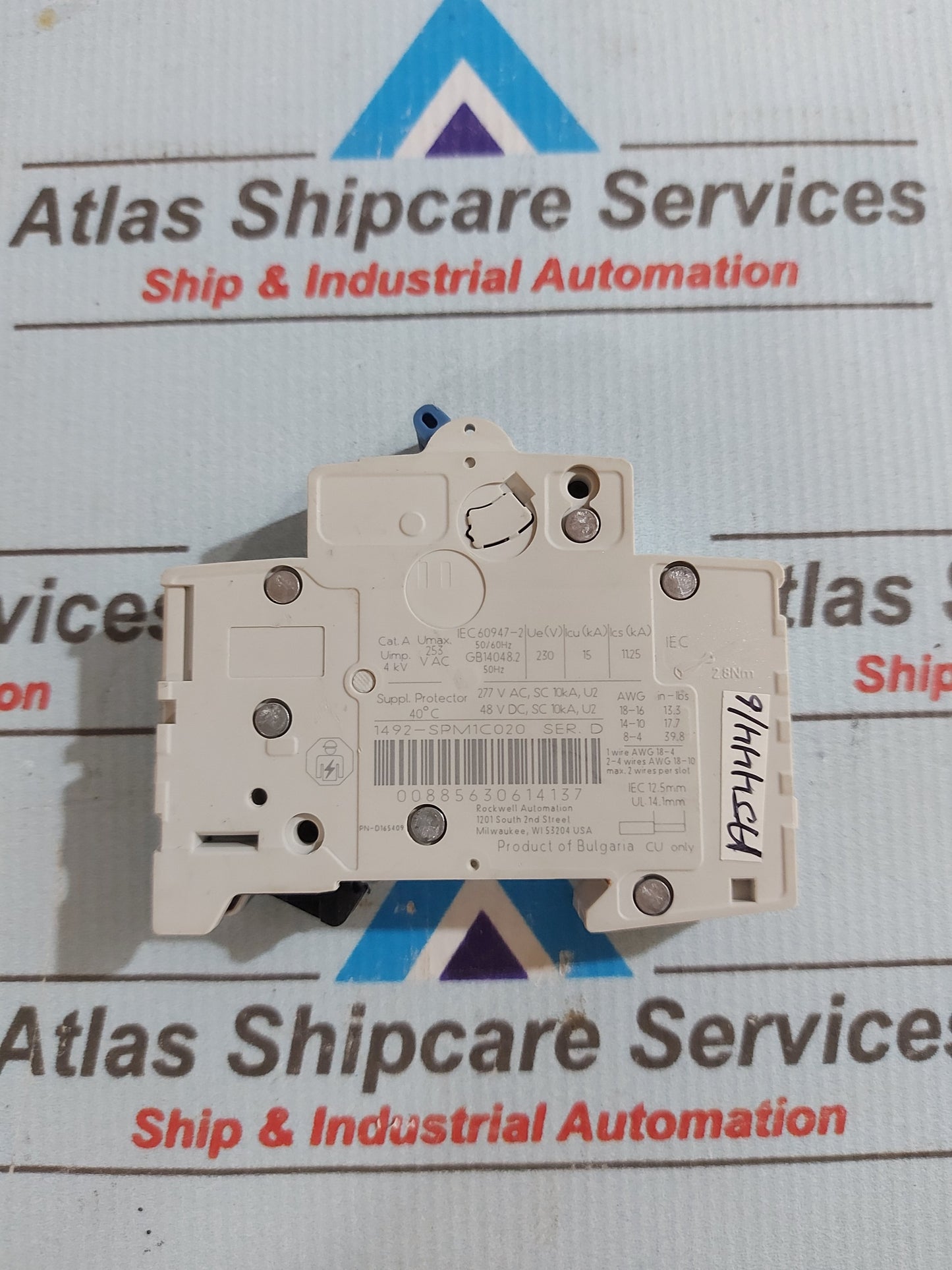 ALLEN-BRADLEY 1492-SPM1C020 SER.D CIRCUIT BREAKER 2A 1 POLE