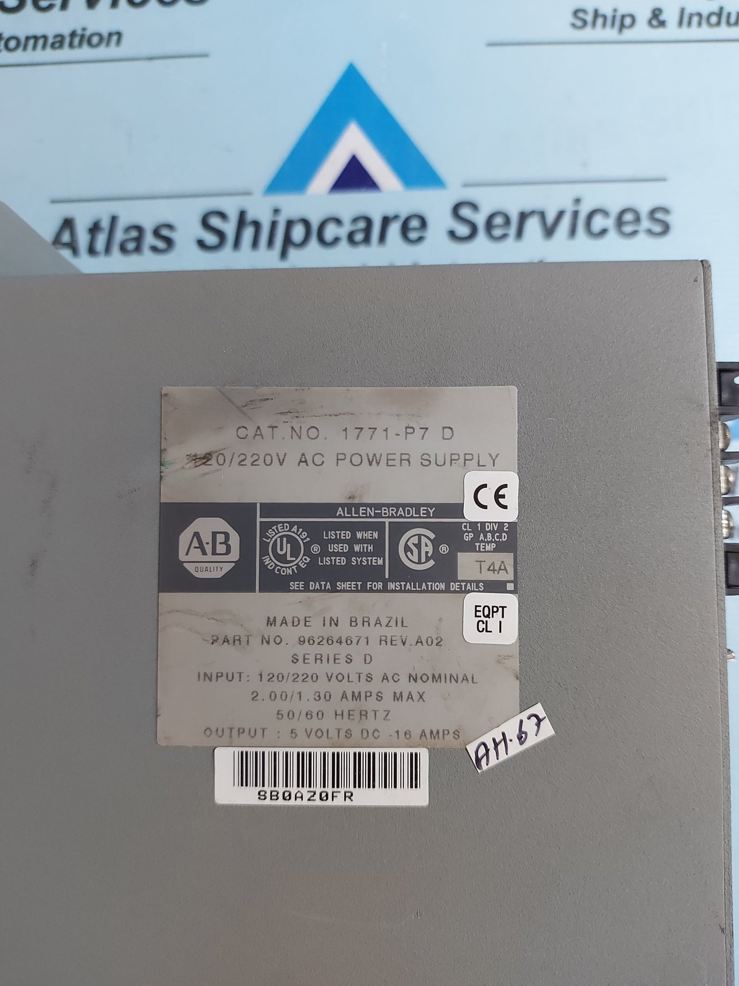 ALLEN-BRADLEY 1771-P7/D AC POWER SUPPLY 120/220V