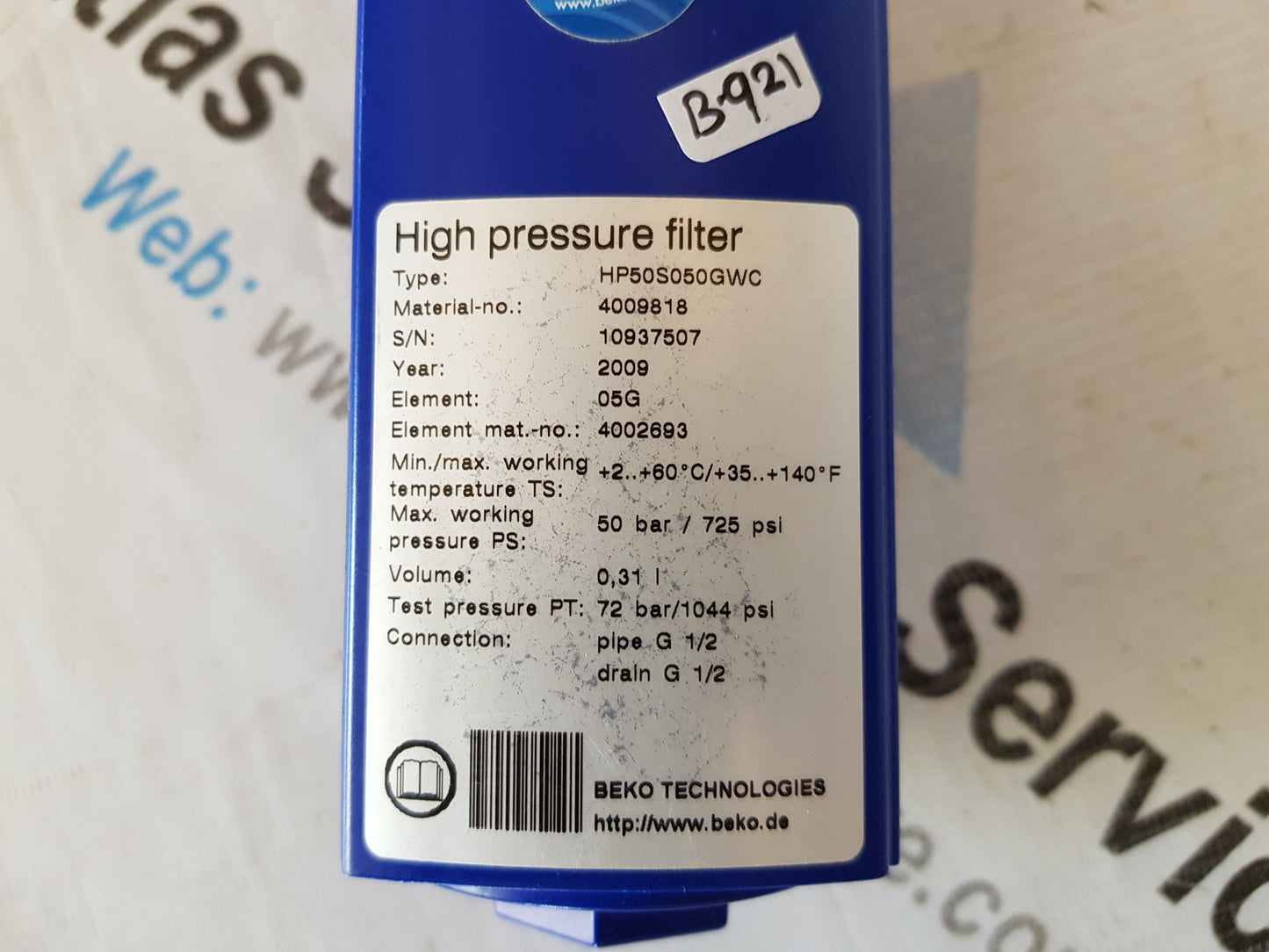 BEKO HP50S050GWC HIGH PRESSURE FILTER