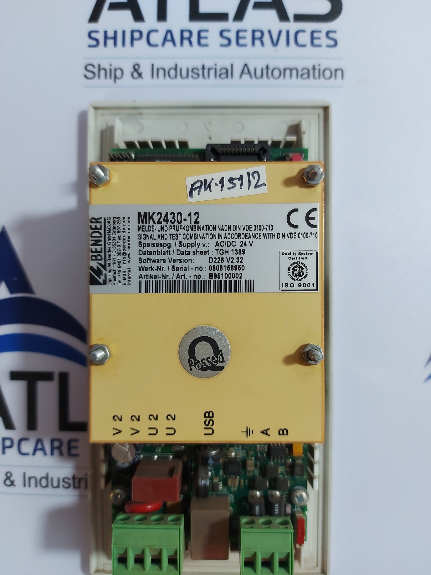 BENDER MK2430-12 SIGNAL AND TEST COMBINATION IN ACCORDEANCE WITH DIN VDE 0100-710