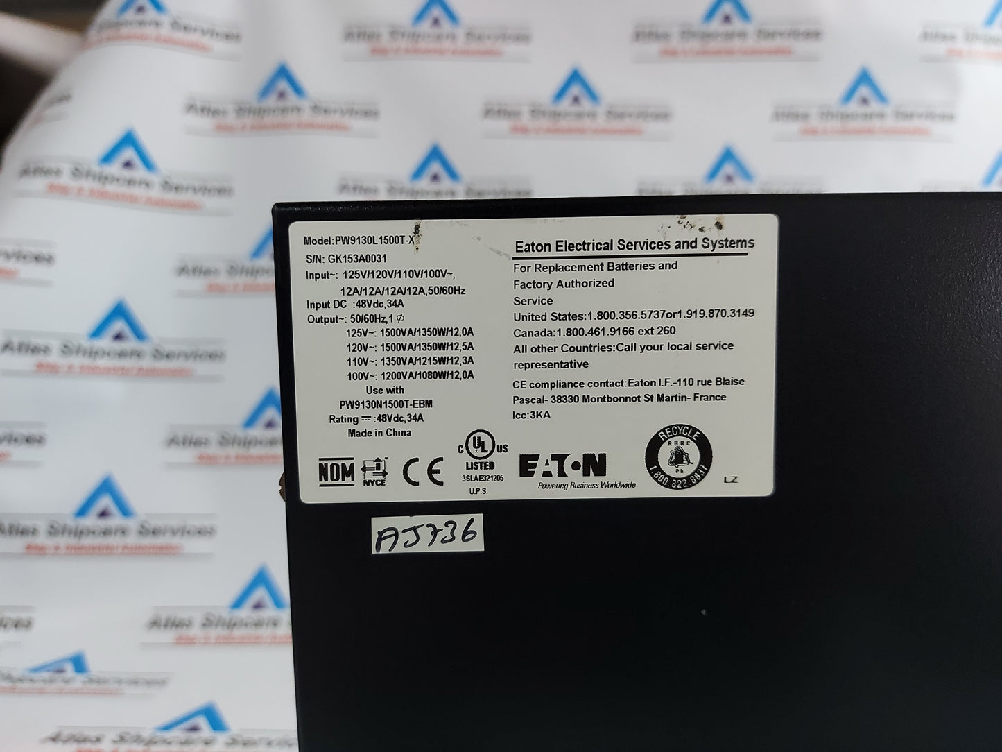 EATON PW9130L1500T-XL UPS 125V/120V/110V/100V~ 48VDC,34A COMPUTER POWER SUPPLY