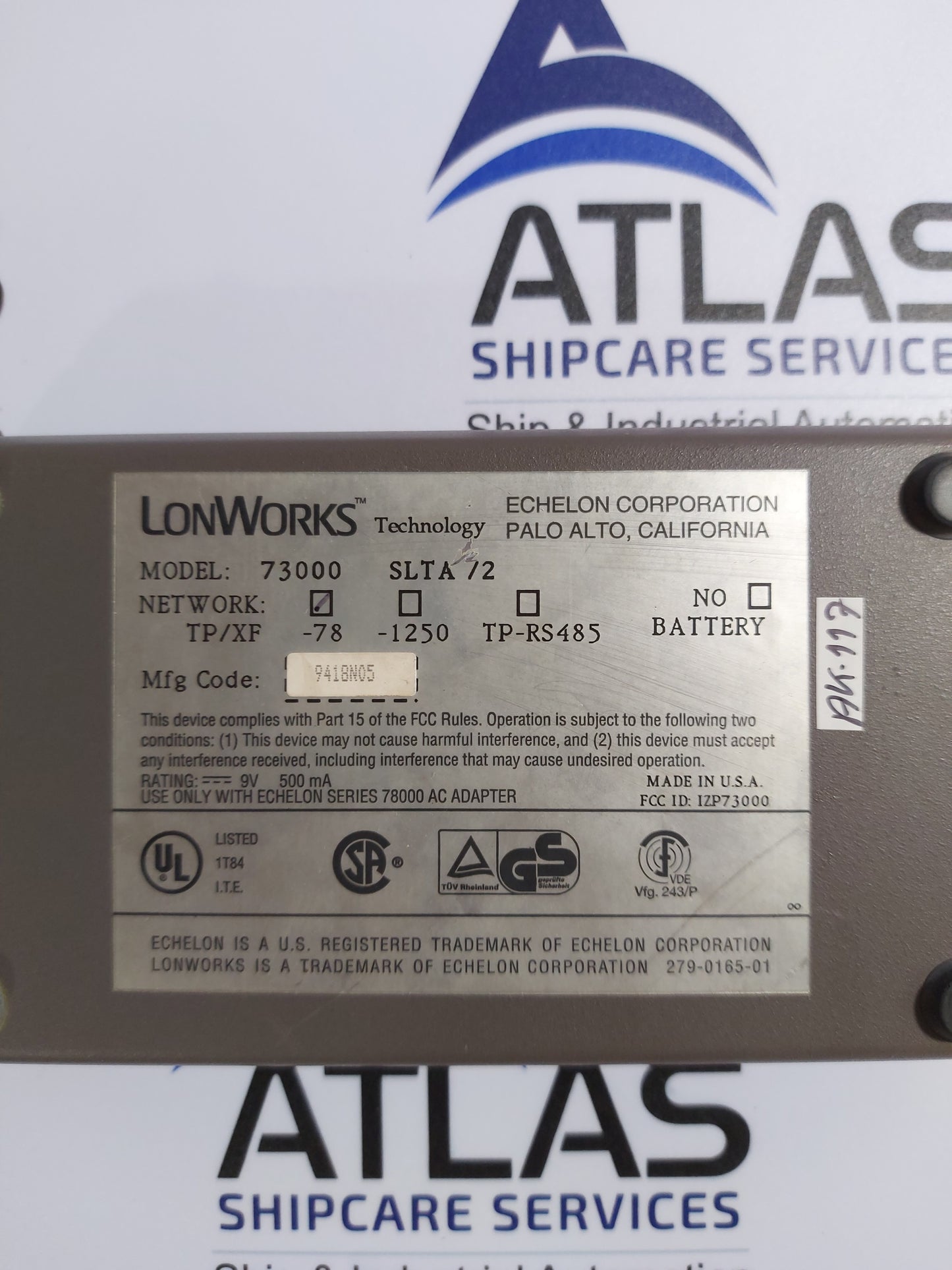 ECHELON 73000 SLTA/2 LONWORKS LONTALK ADAPTER 9V 500mA