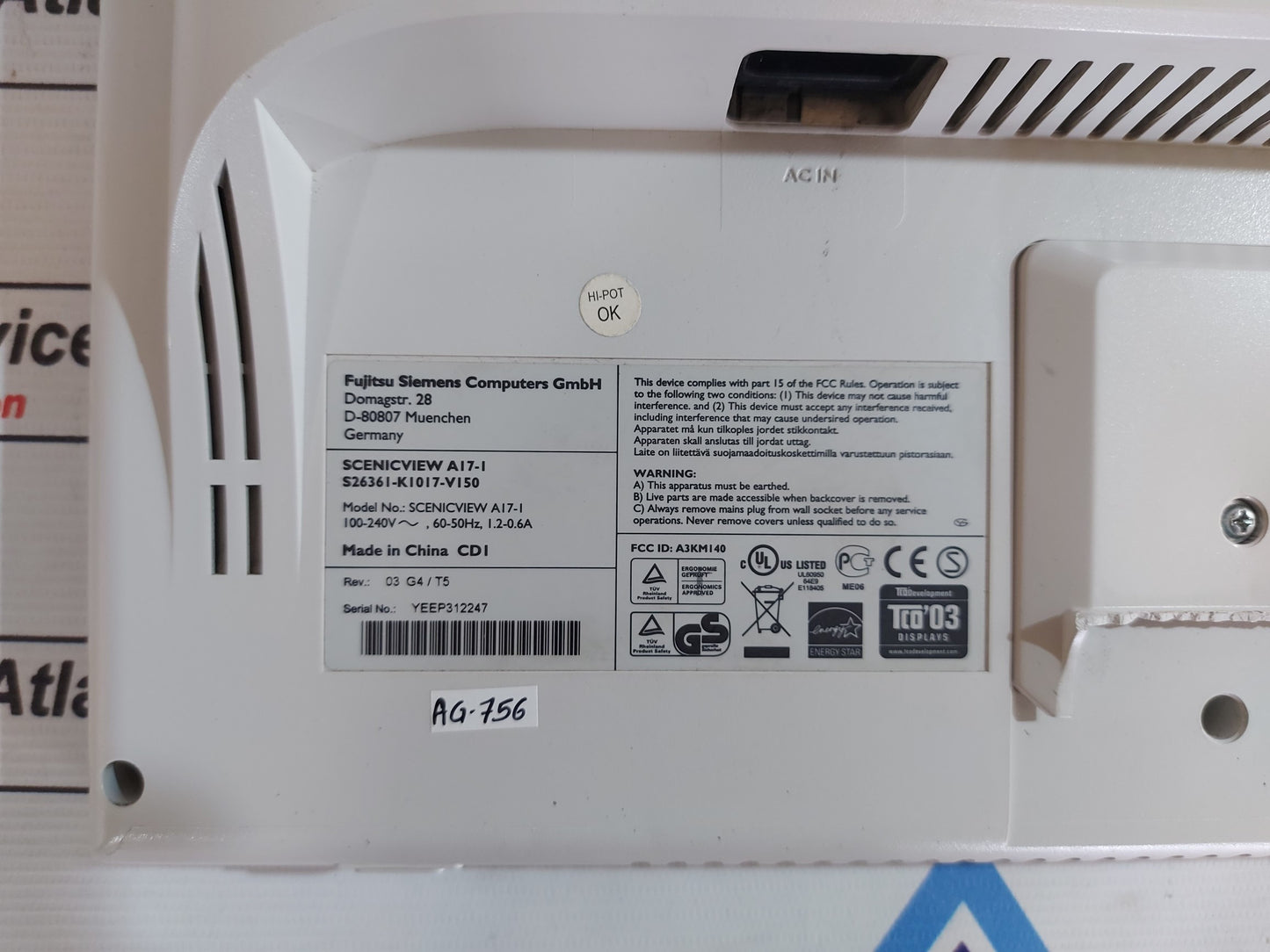 FUJITSU SIEMENS SCENICVIEW A17-1 LCD MONITOR AG756