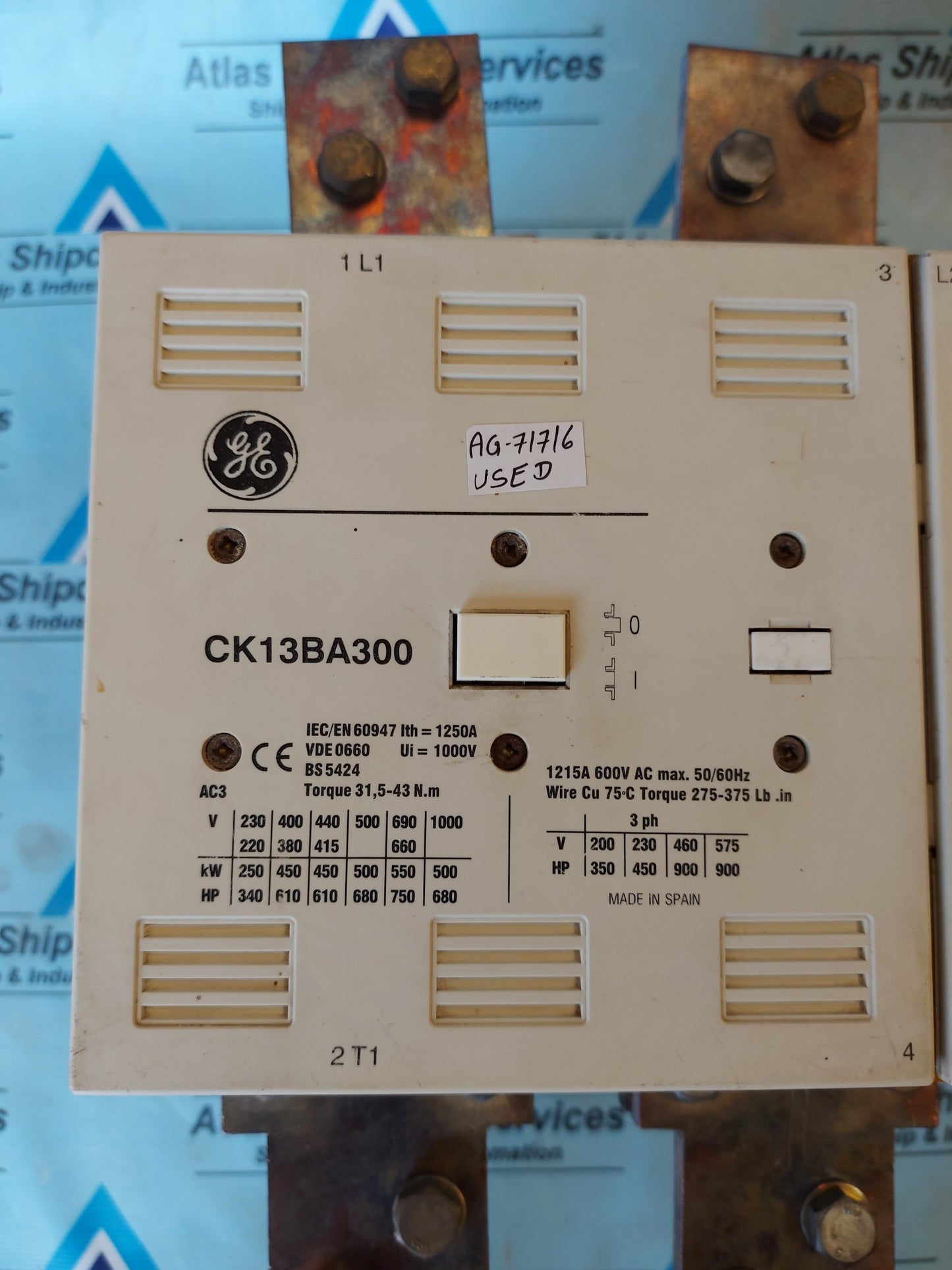GE CK13BA300 CONTACTOR 1250A 600VAC 50/60Hz AG717