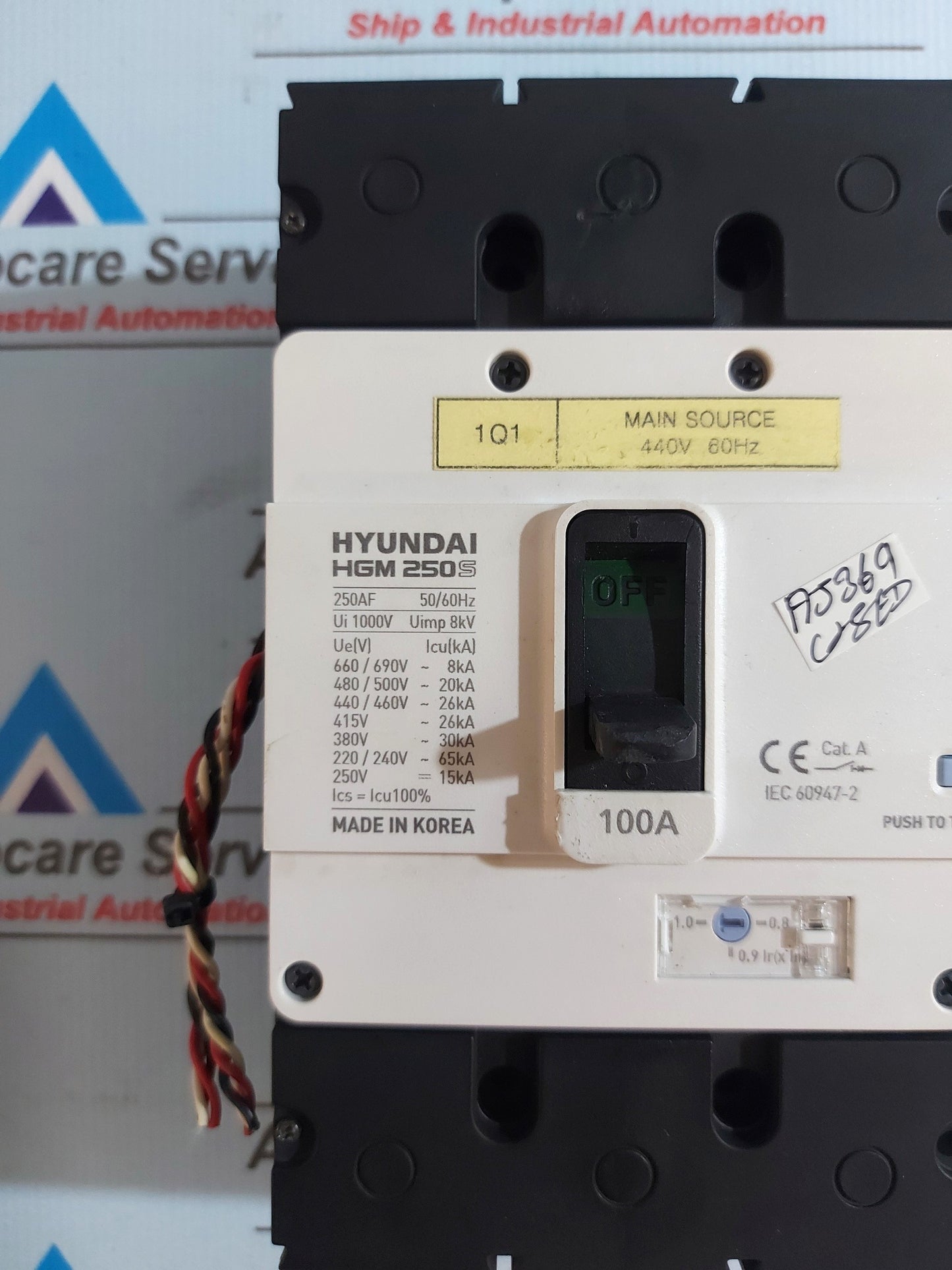 HYUNDAI HGM 250S MOLDED CASE CIRCUIT BREAKER 250AF 3P 100A