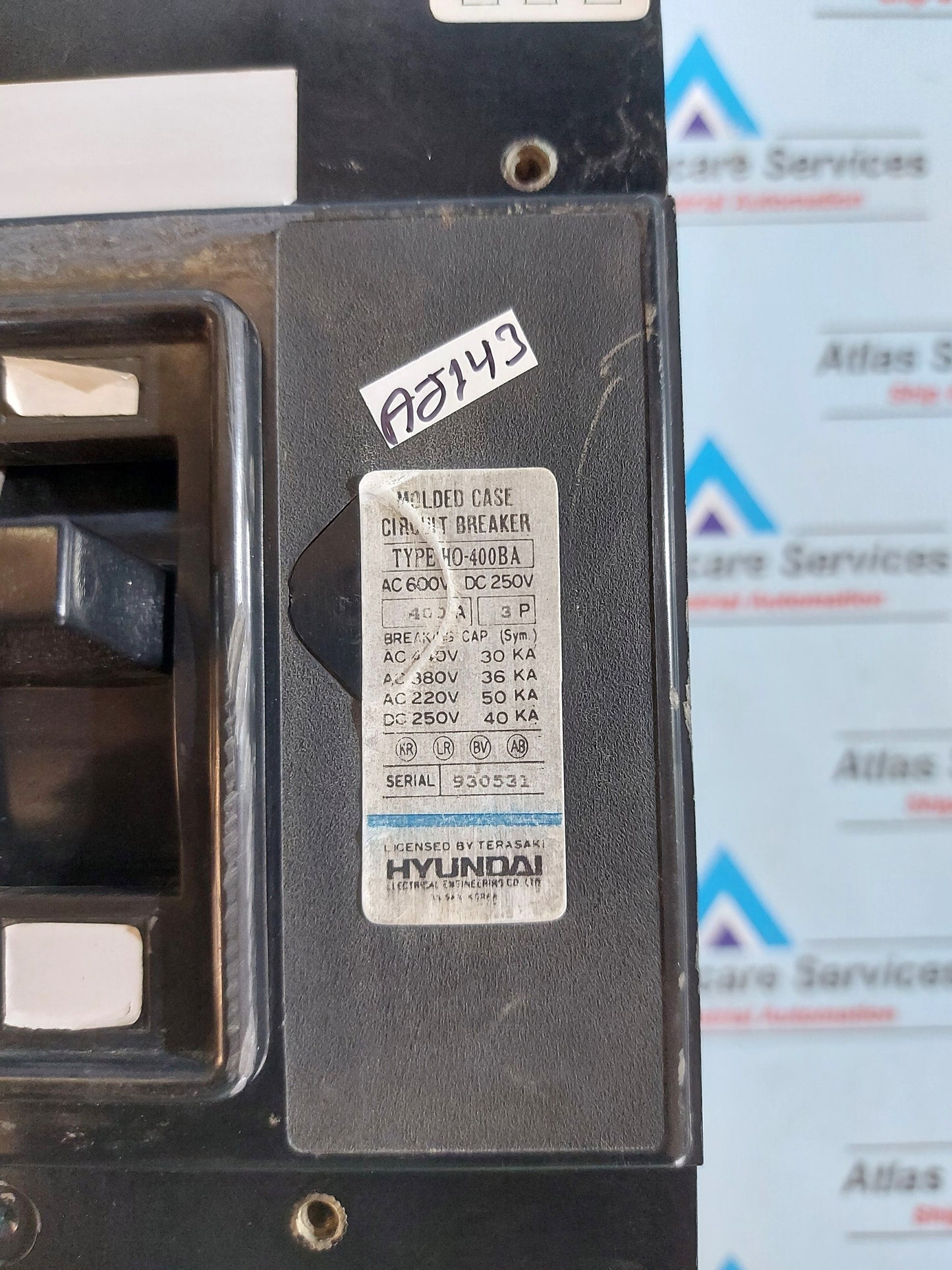 HYUNDAI HO-400BA MOLDED CASE CIRCUIT BREAKER 400A 3POLE