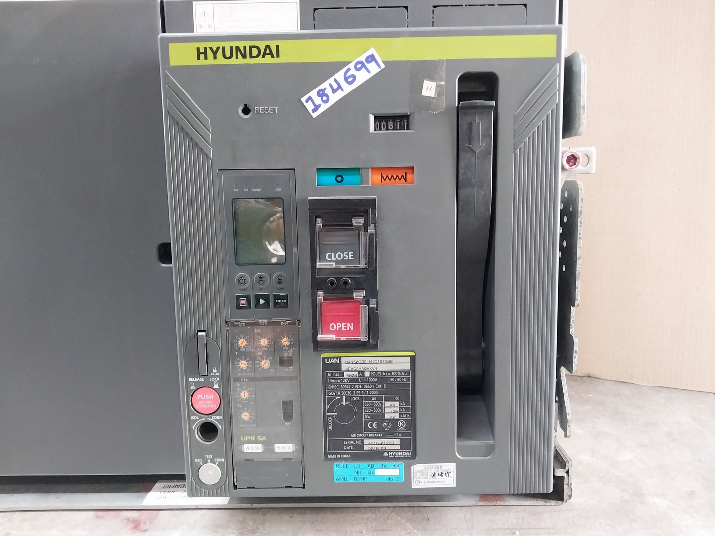 HYUNDAI UAN50C3C M1C1S168S AIR CIRCUIT BREAKER 3 POLE 5000A