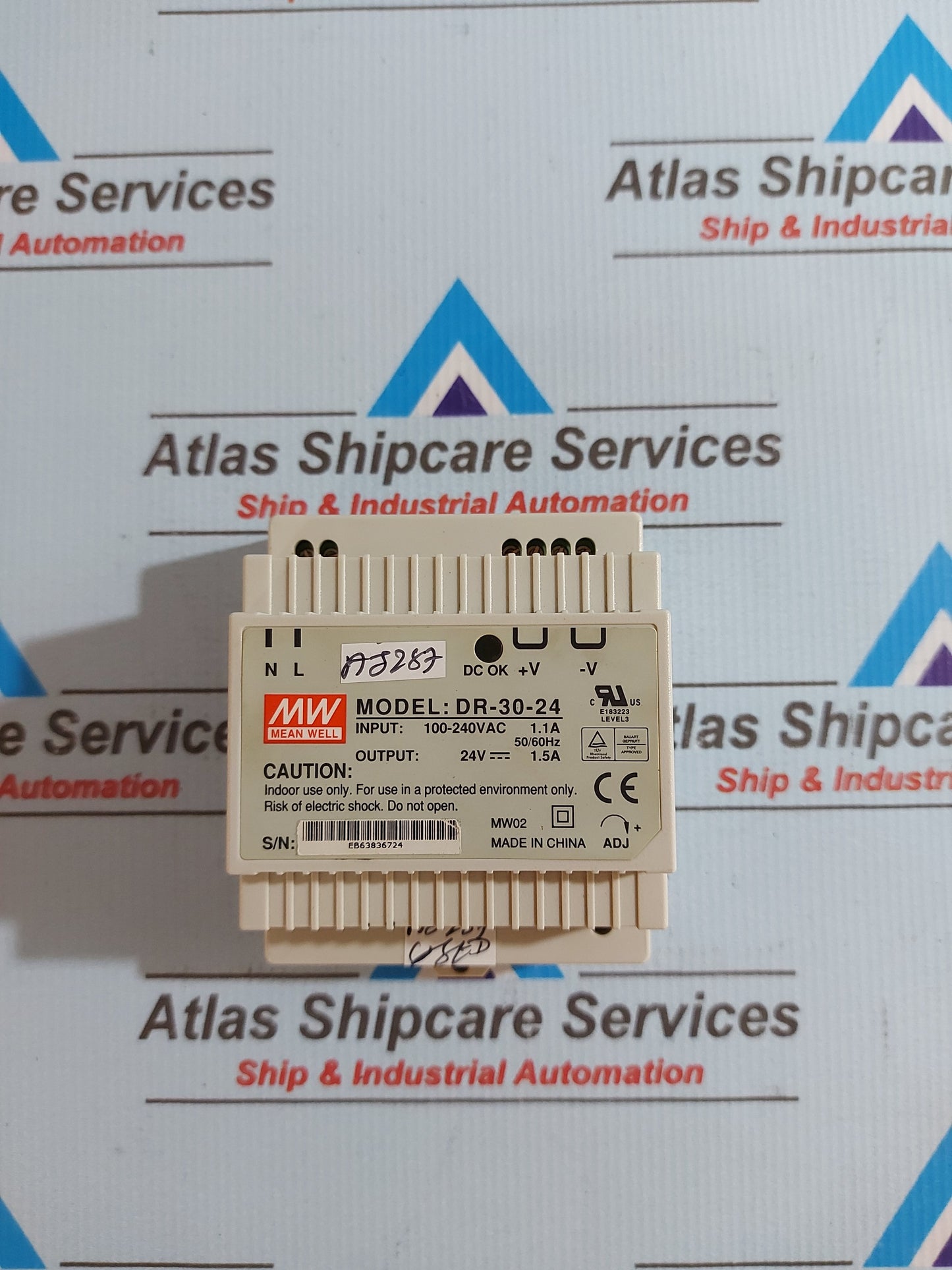MEAN WELL DR-30-24 POWER SUPPLY 100-240VAC 1.1A 50/60Hz