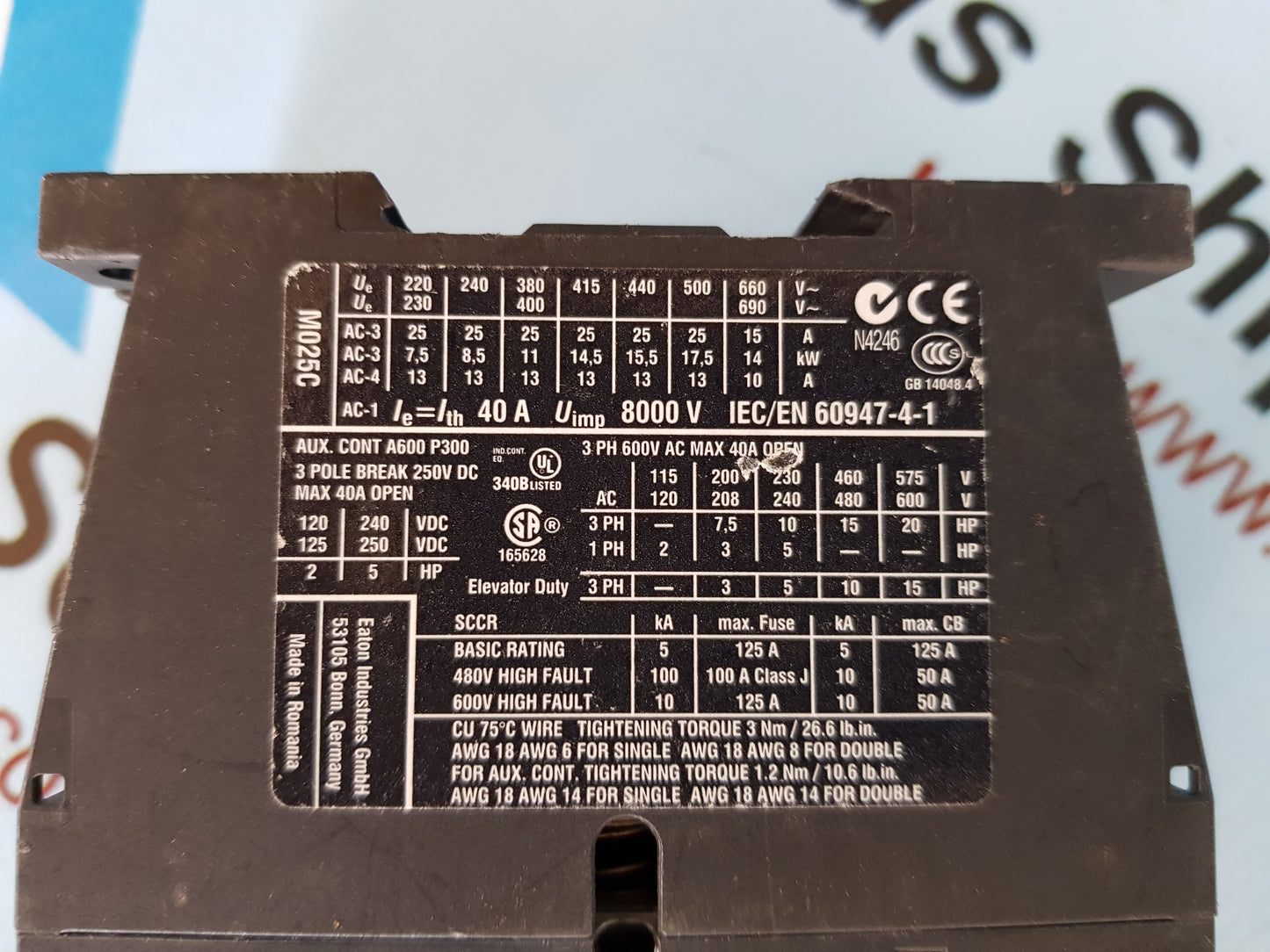 MOELLER DIL M 25-10 CONTACTOR