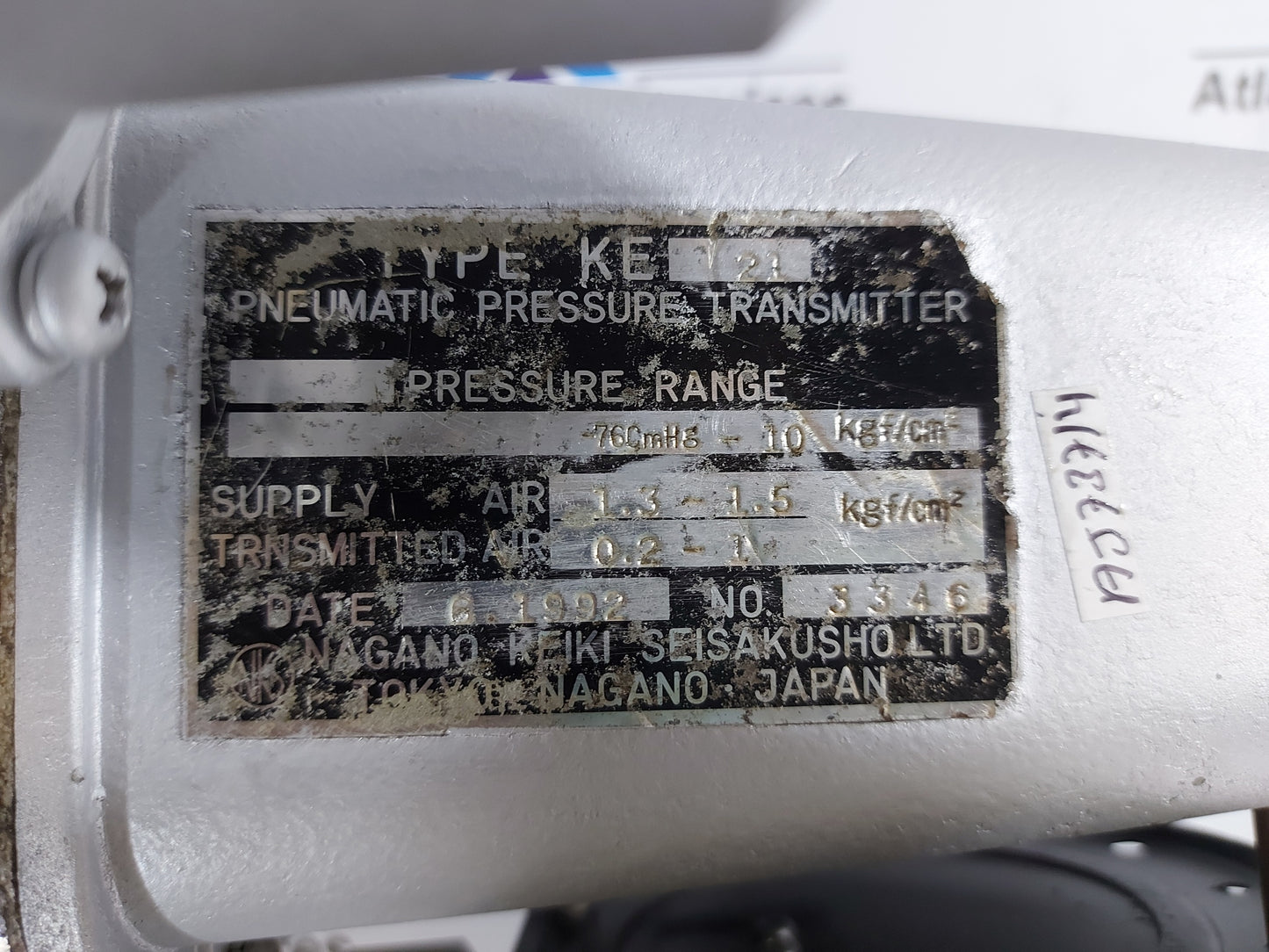NAGANO KEIKI KE21 PNEUMATIC PRESSURE TRANSMITTER 76 CmHg - 10 Kgf/Cm2