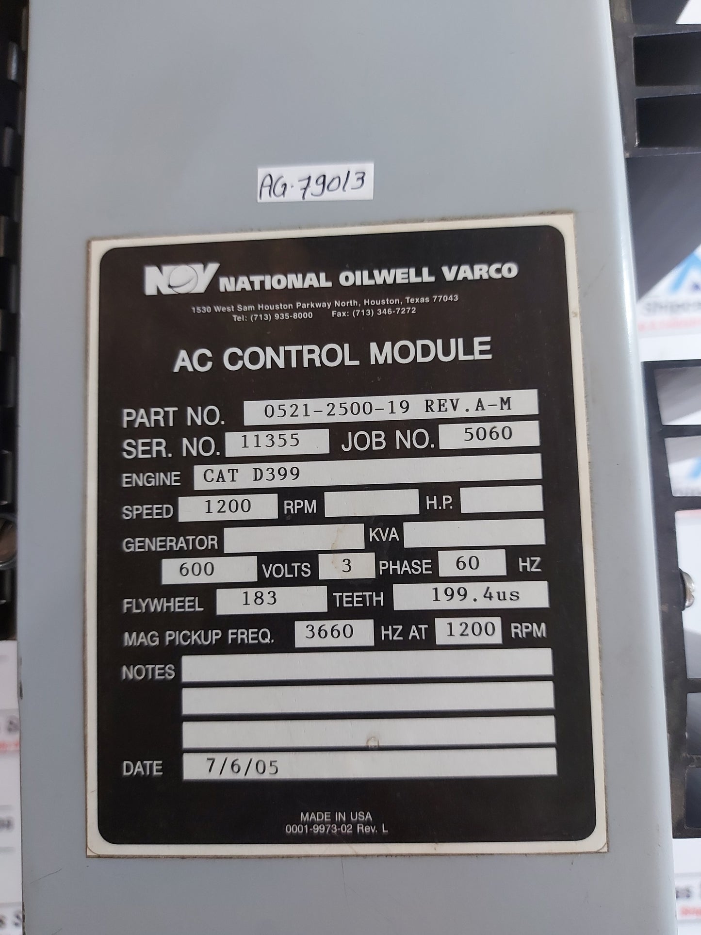 NATIONAL OILWELL VARCO 0521-2500-19 REV.A-M AC CONTROL MODULE
