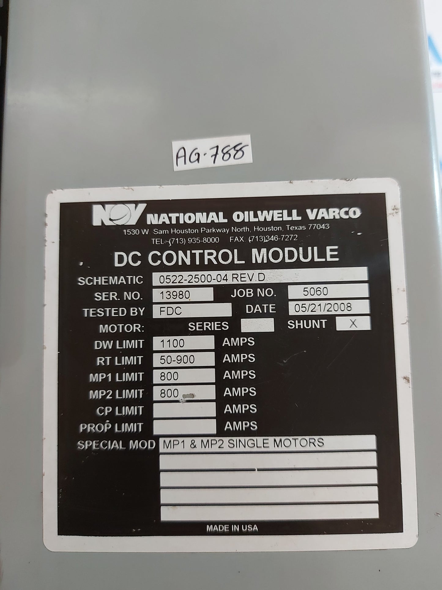 NATIONAL OILWELL VARCO 0522-2500-04 REV.D DC CONTROL MODULE
