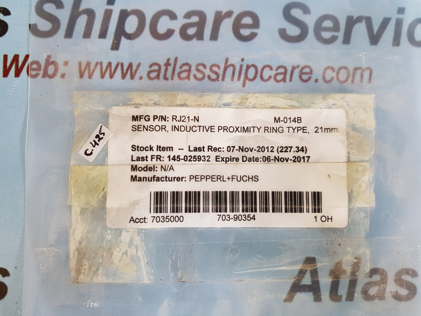 PEPPERL+FUCHS RJ21-N INDUCTIVE PROXIMITY RING TYPE SENSOR