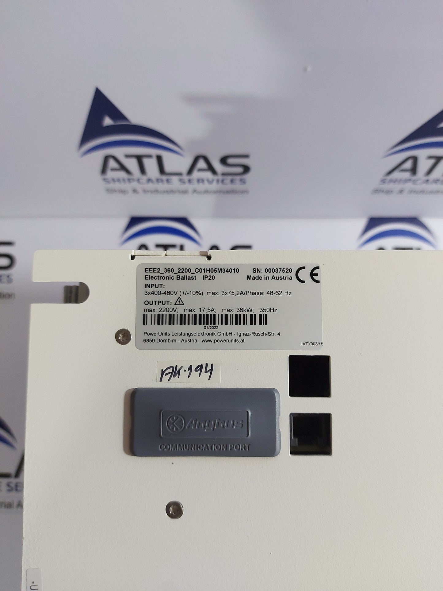 POWERUNITS EEE2_360_2200_C01H05M34010 ELECTRONIC BALLAST 2200V 17.5A 36kW