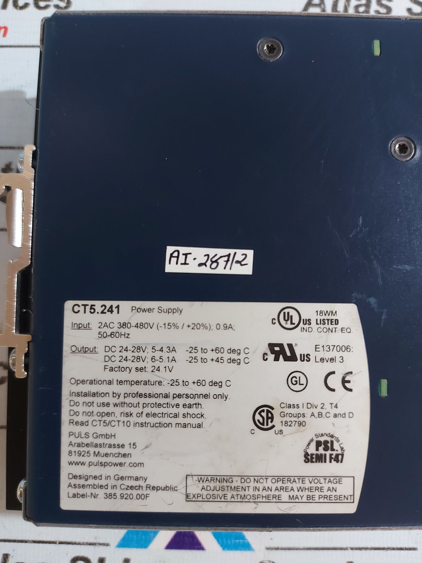 PULS DIMENSION CT5.241 POWER SUPPLY 24VDC