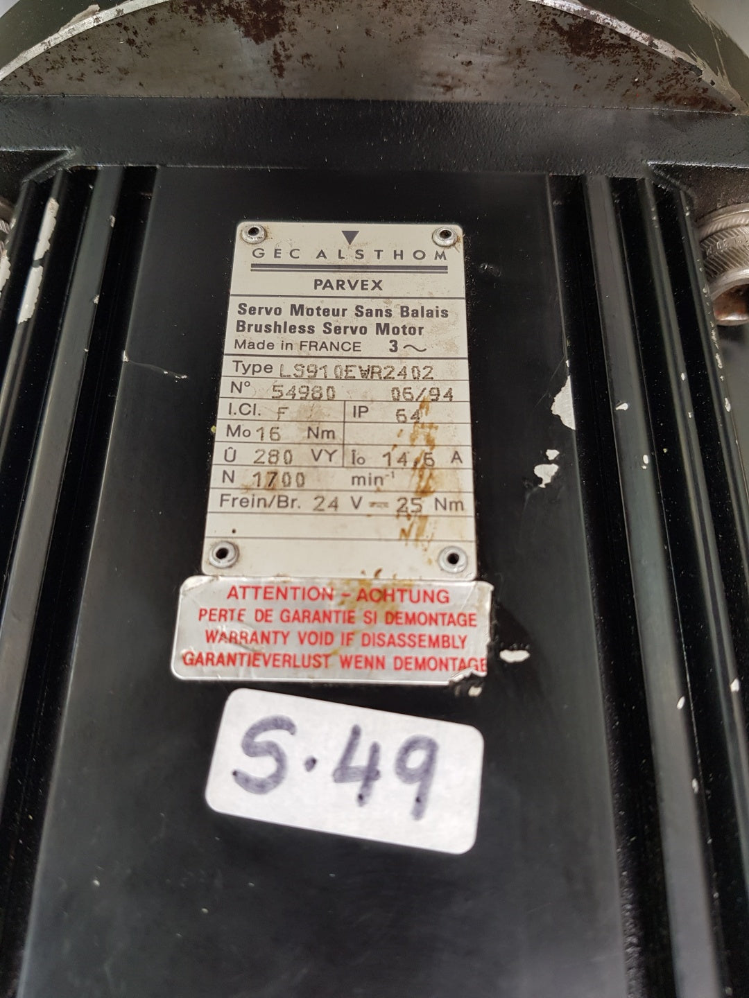 Parvex LS910EWR2402 Brushless Servo Motor