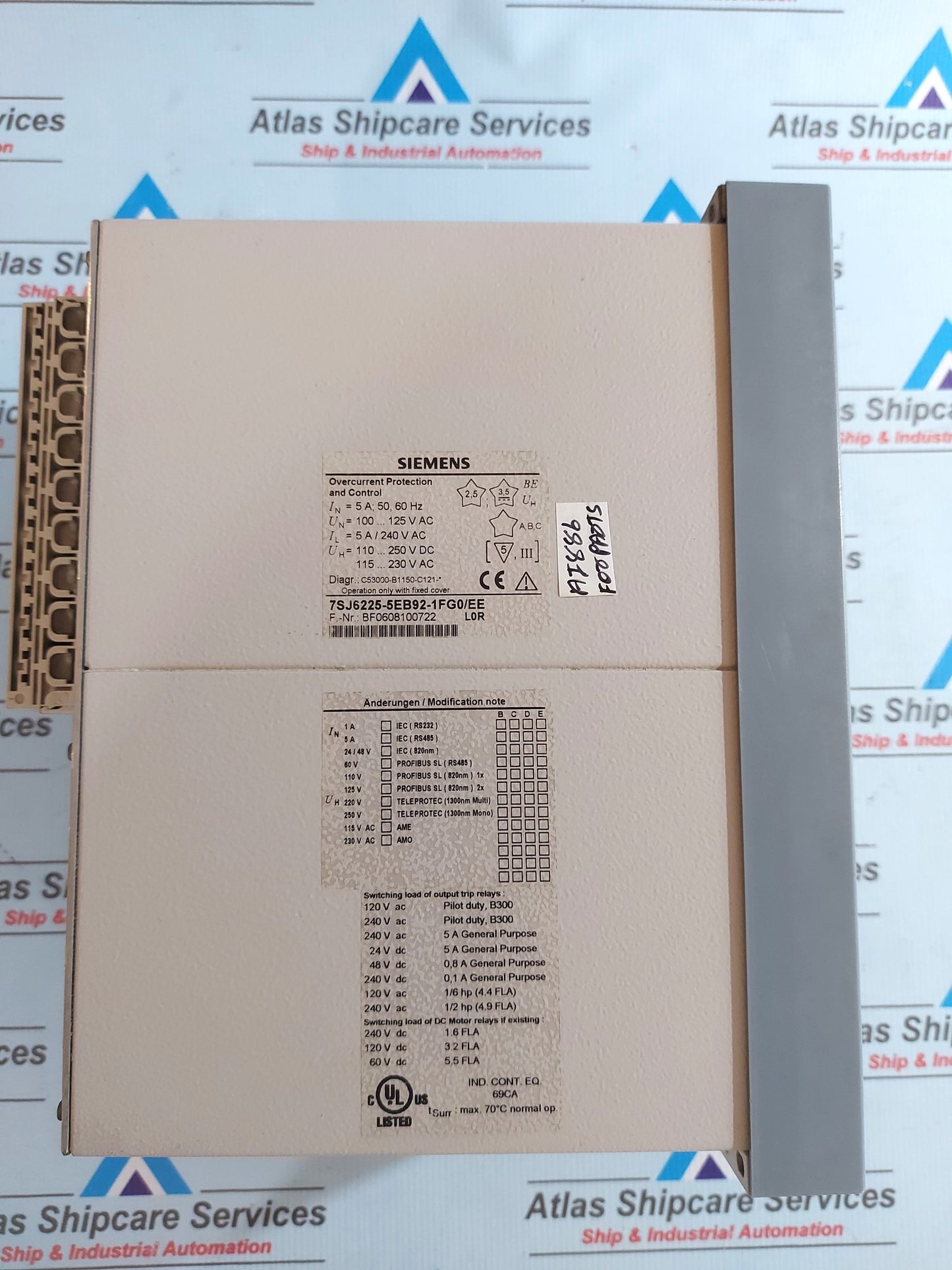 SIEMENS SIPROTEC 7SJ6225-5EB92-1FG0/EE OVERCURRENT PROTECTION AND CONTROL RELAY