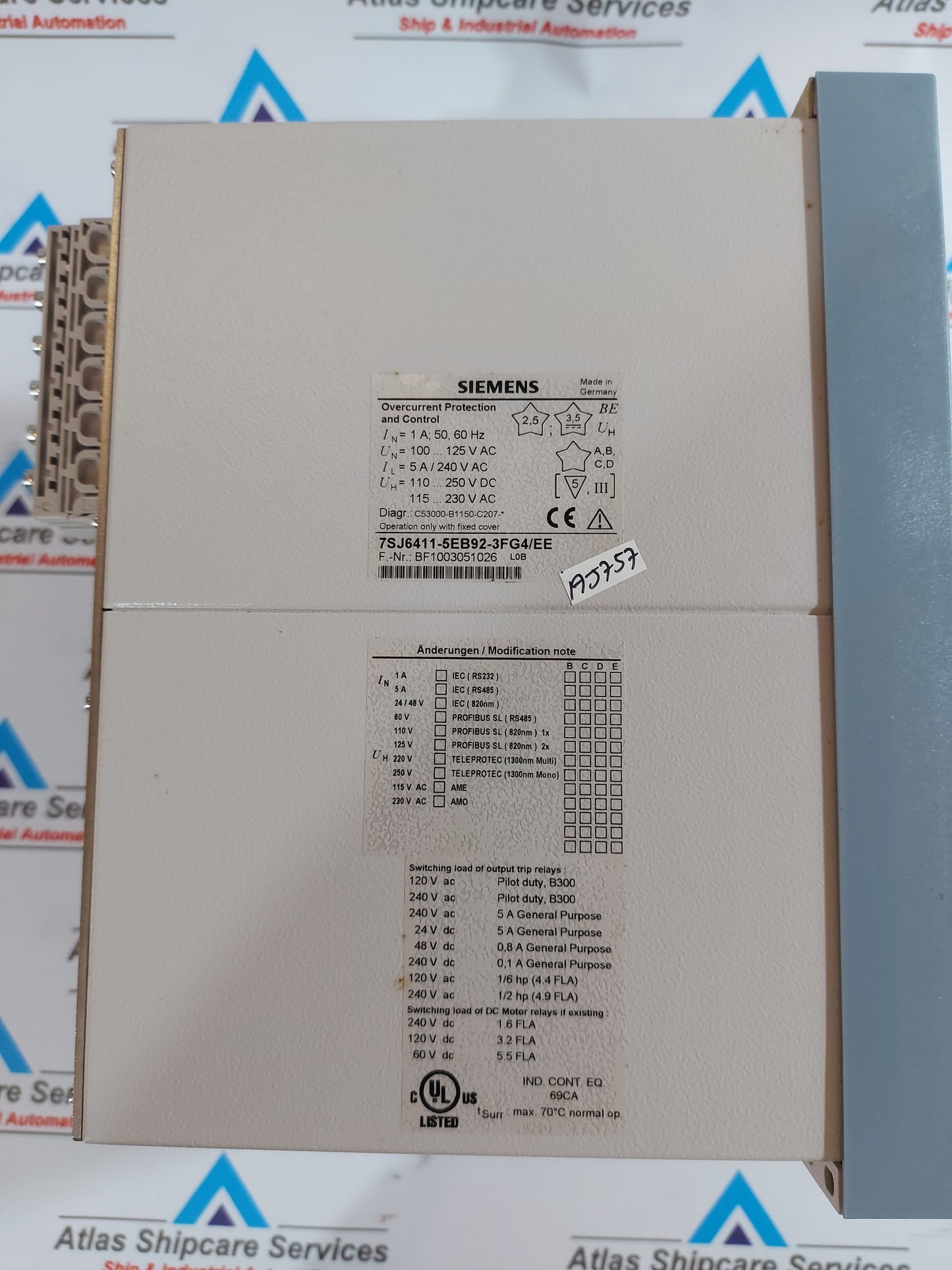 SIEMENS SIPROTEC 7SJ64 OVERCURRENT PROTECTION AND CONTROL RELAY 7SJ6411-5EB92-3FG4/EE