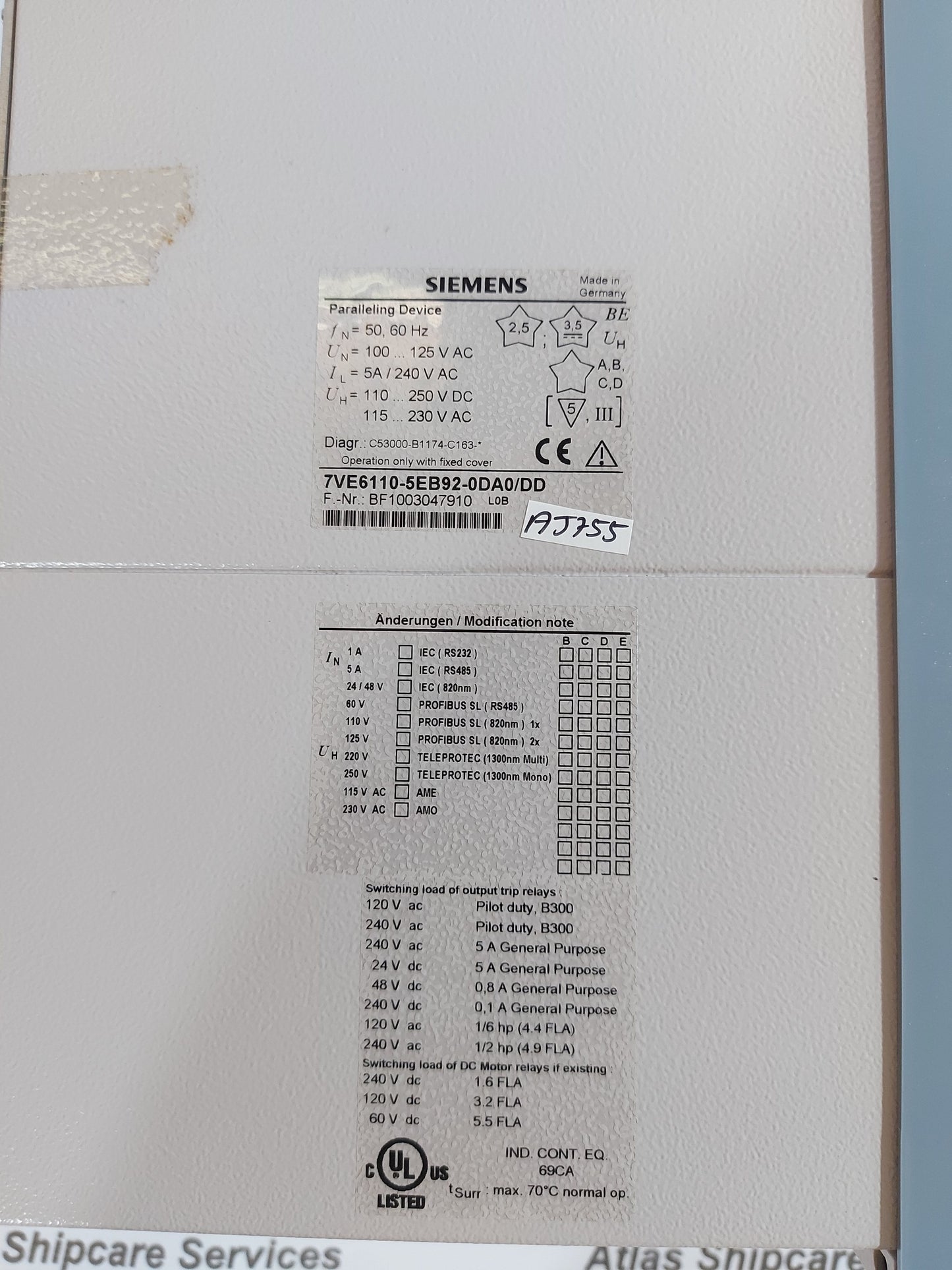SIEMENS SIPROTEC 7VE61 PARALLELING DEVICE 7VE6110-5EB92-0DA0/DD