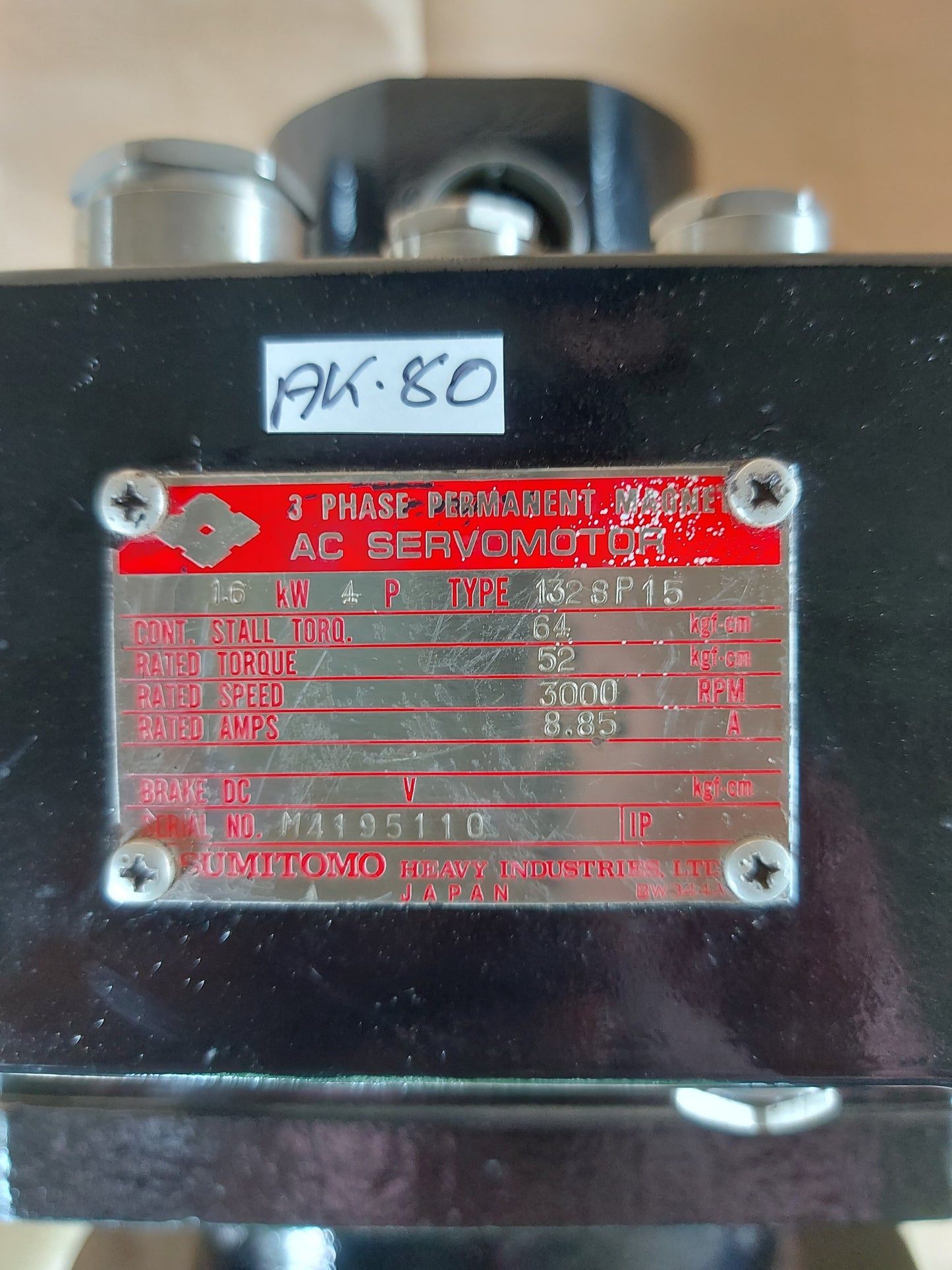 SUMITOMO 132SP15 3 PHASE PERMANENT MAGNET AC SERVO MOTOR DRIVE
