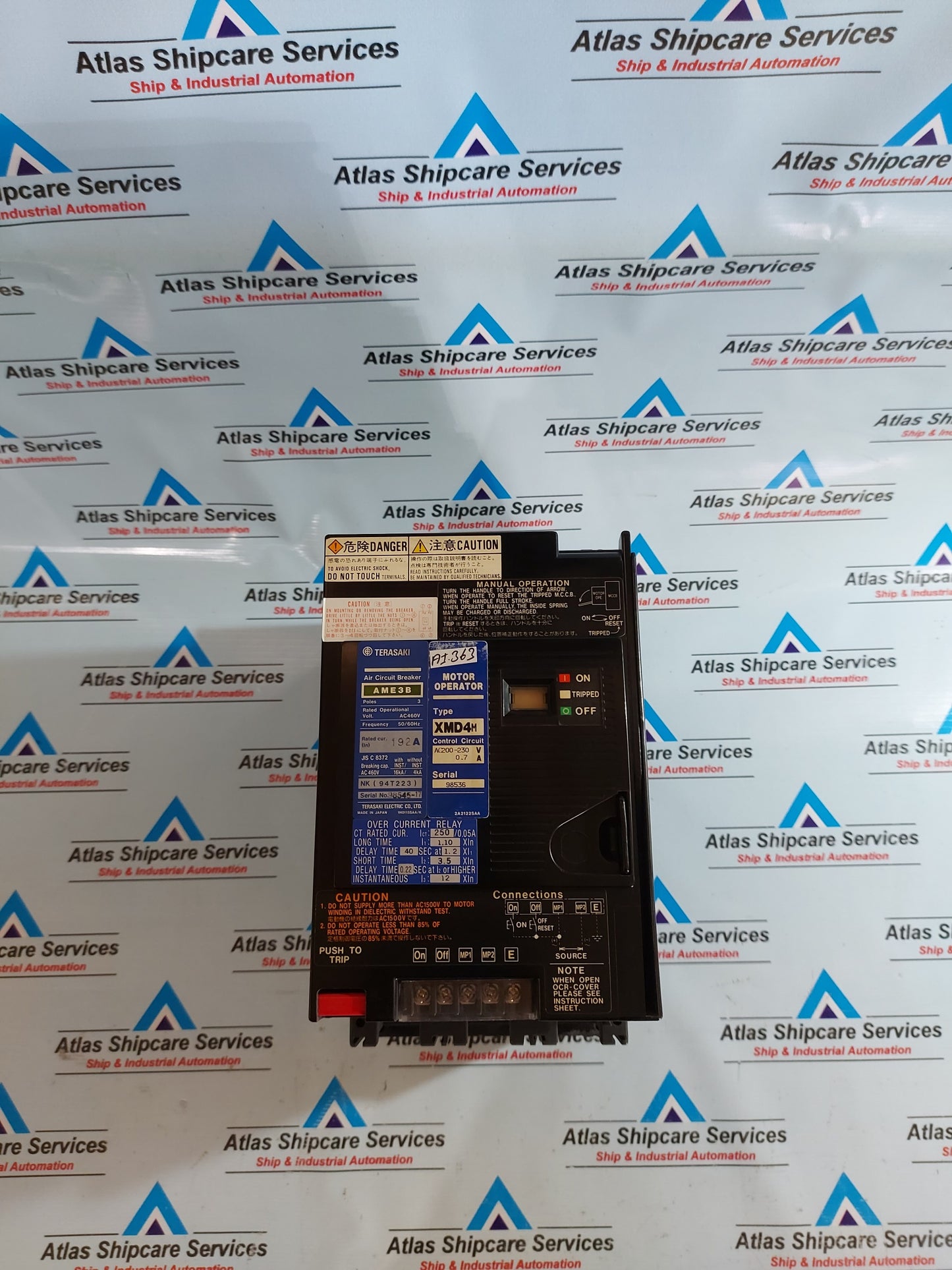TERASAKI AME3B AIR CIRCUIT BREAKERS IN 192A MOTOR OPERATOR TYPE XMD4M AC200-230V