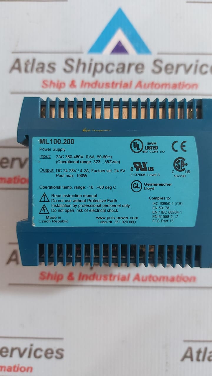 PULS ML100.200 DIN RAIL POWER SUPPLY 24V 4.2A