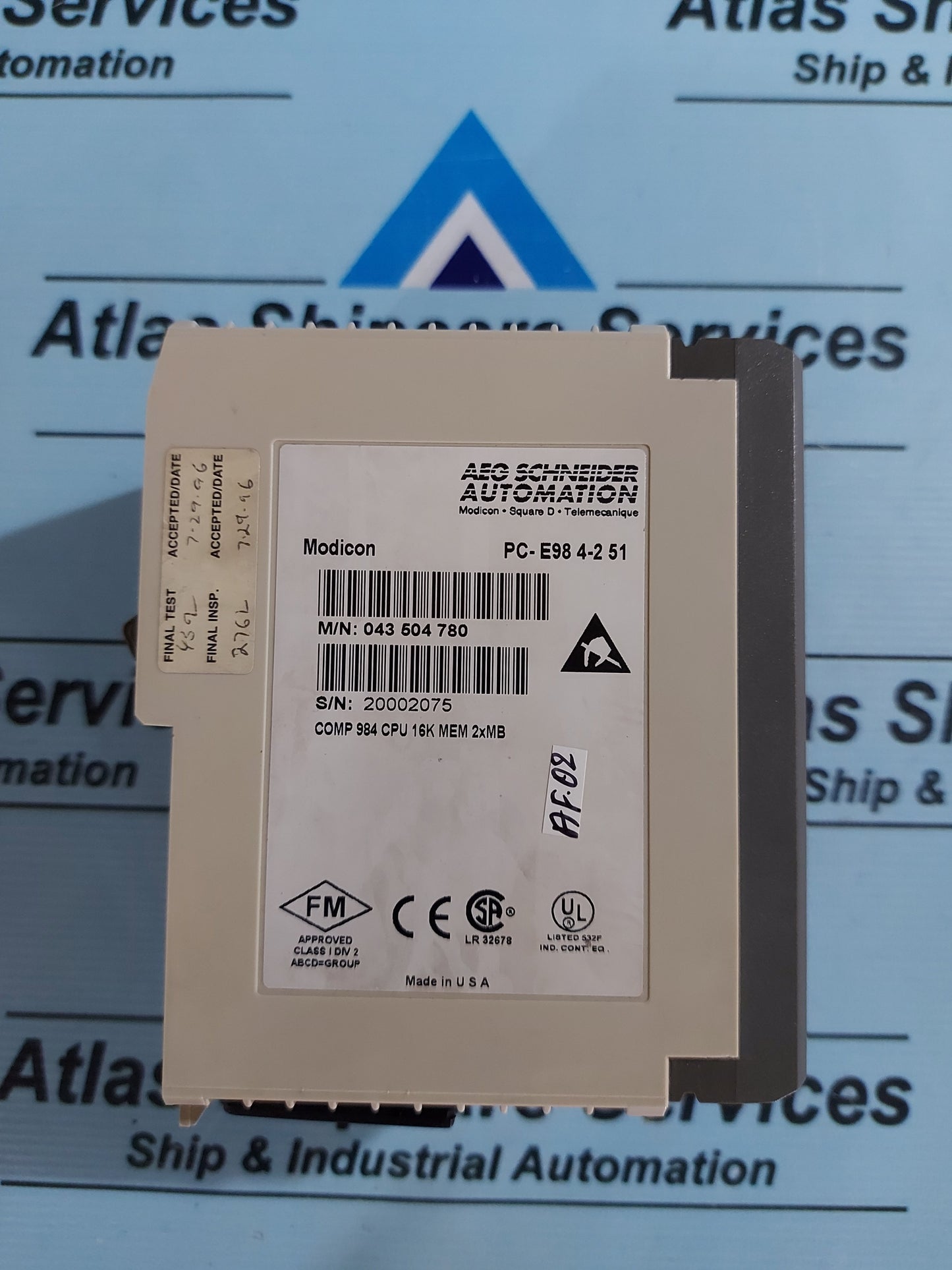 AEG SCHNEIDER AUTOMATION MODICON PC-E98 4-2 51 COMP 984 CPU 16K MEM 2xMB