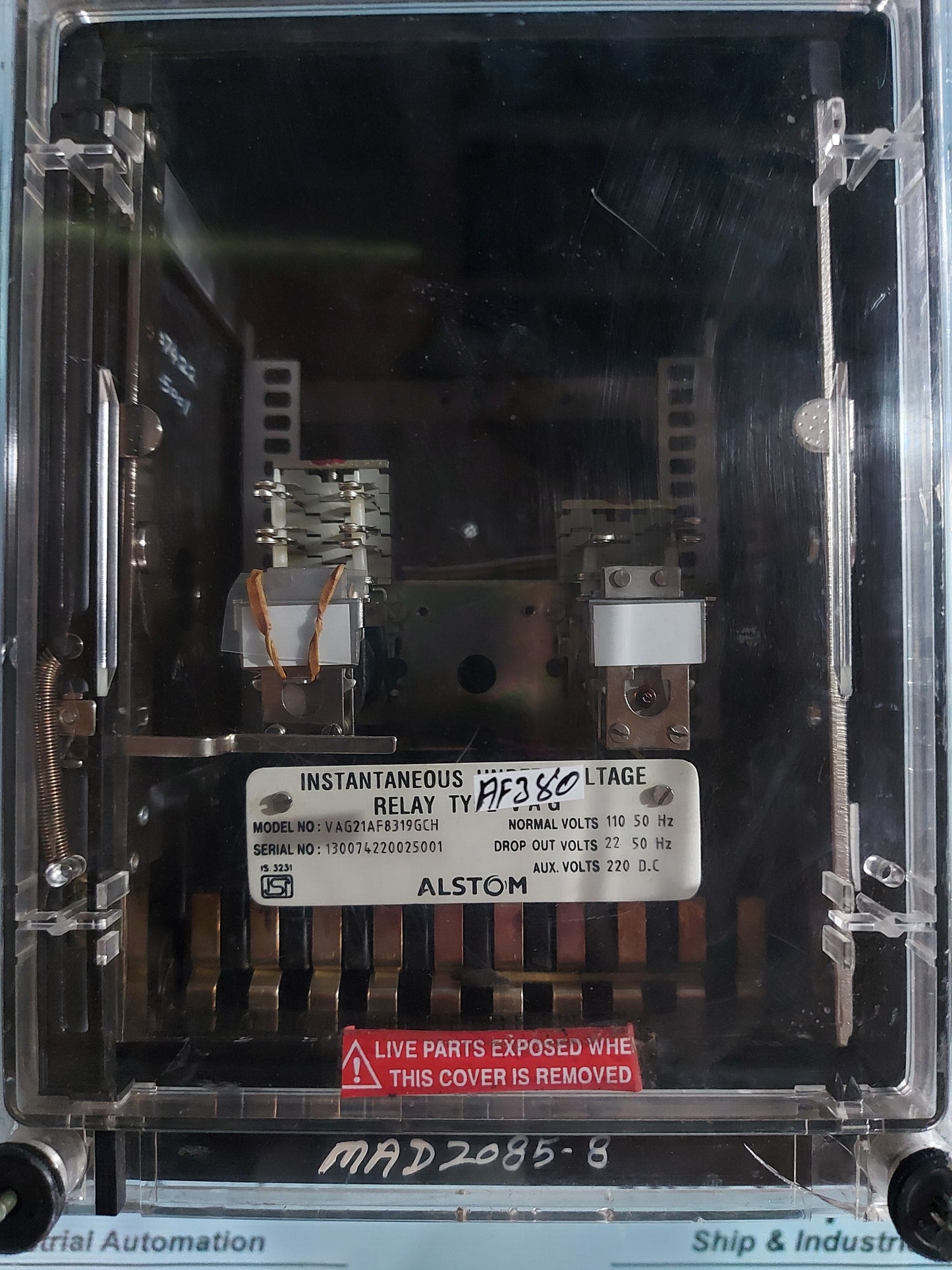 ALSTOM VAG21AF8319GCH INSTANTANEOUS UNDER VOLTAGE RELAY
