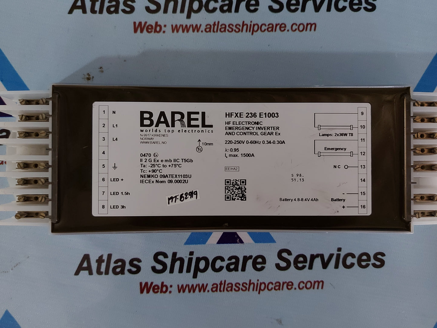 BAREL HFXE 236 E1003 HF ELECTRONIC EMERGENCY INVERTER AND CONTROL GEAR Ex