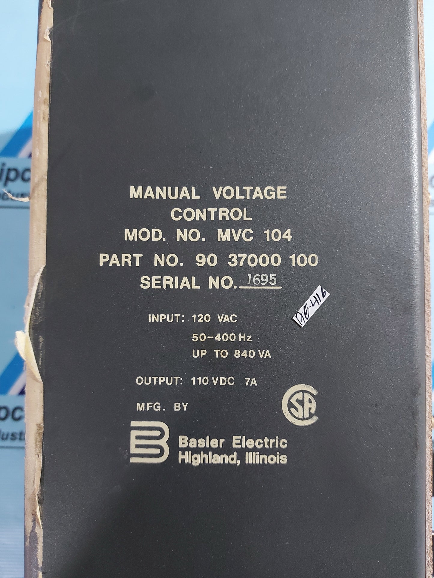 BASLER ELECTRIC MVC 104 MANUAL VOLTAGE CONTROL