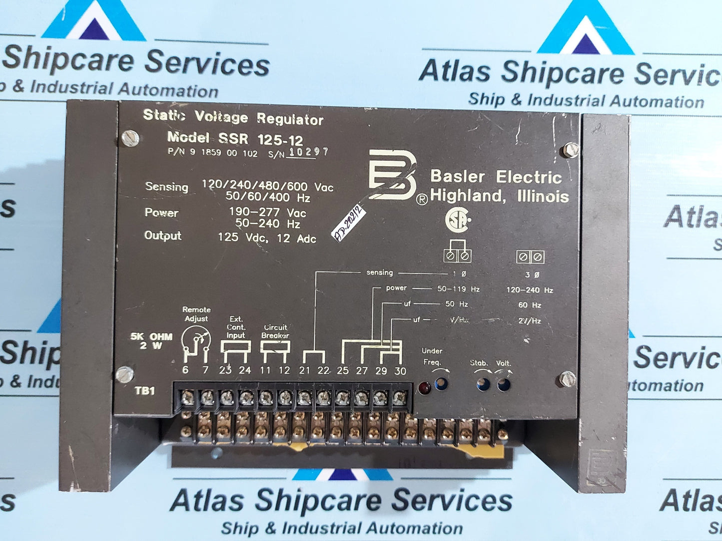 BASLER SSR 125-12 P/N 9185900102 STATIC VOLTAGE REGULATOR