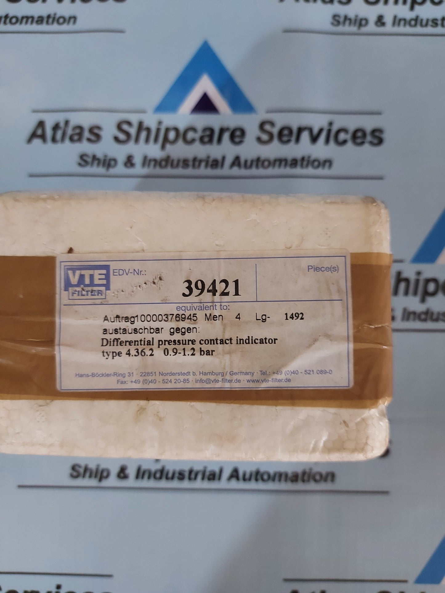 BOLL & KIRCH 4.36.2 DIFFERENTIAL PRESSURE INDICATOR 0.9-1.2 BAR