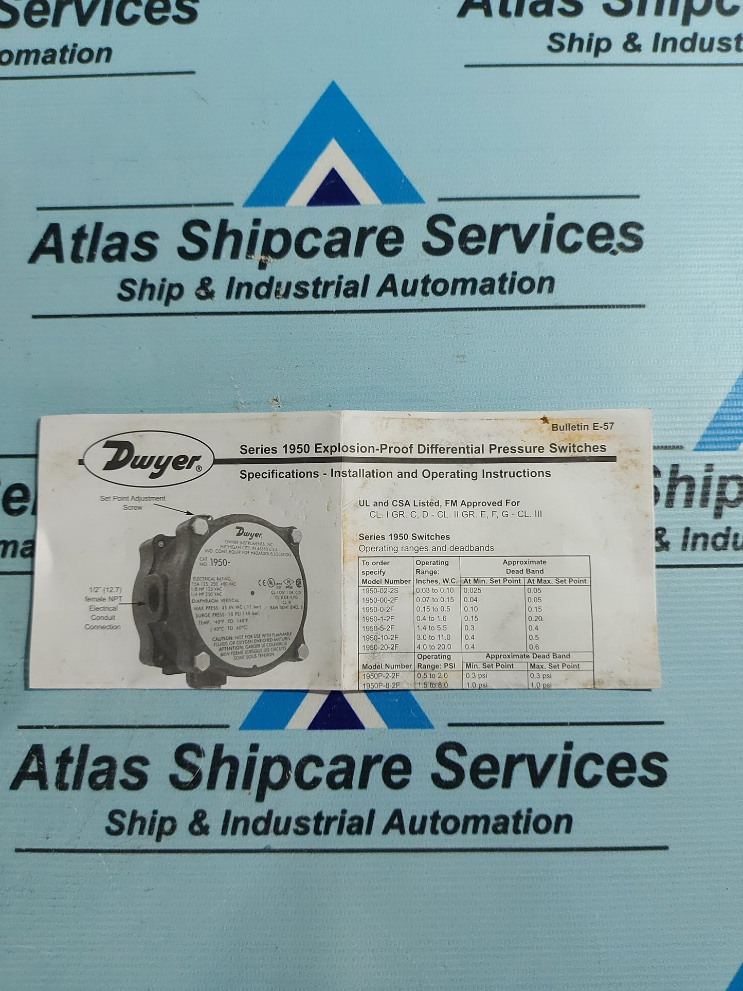 DWYER 1950-102F EXPLOSION-PROOF DIFFERENTIAL PRESSURE SWITCH