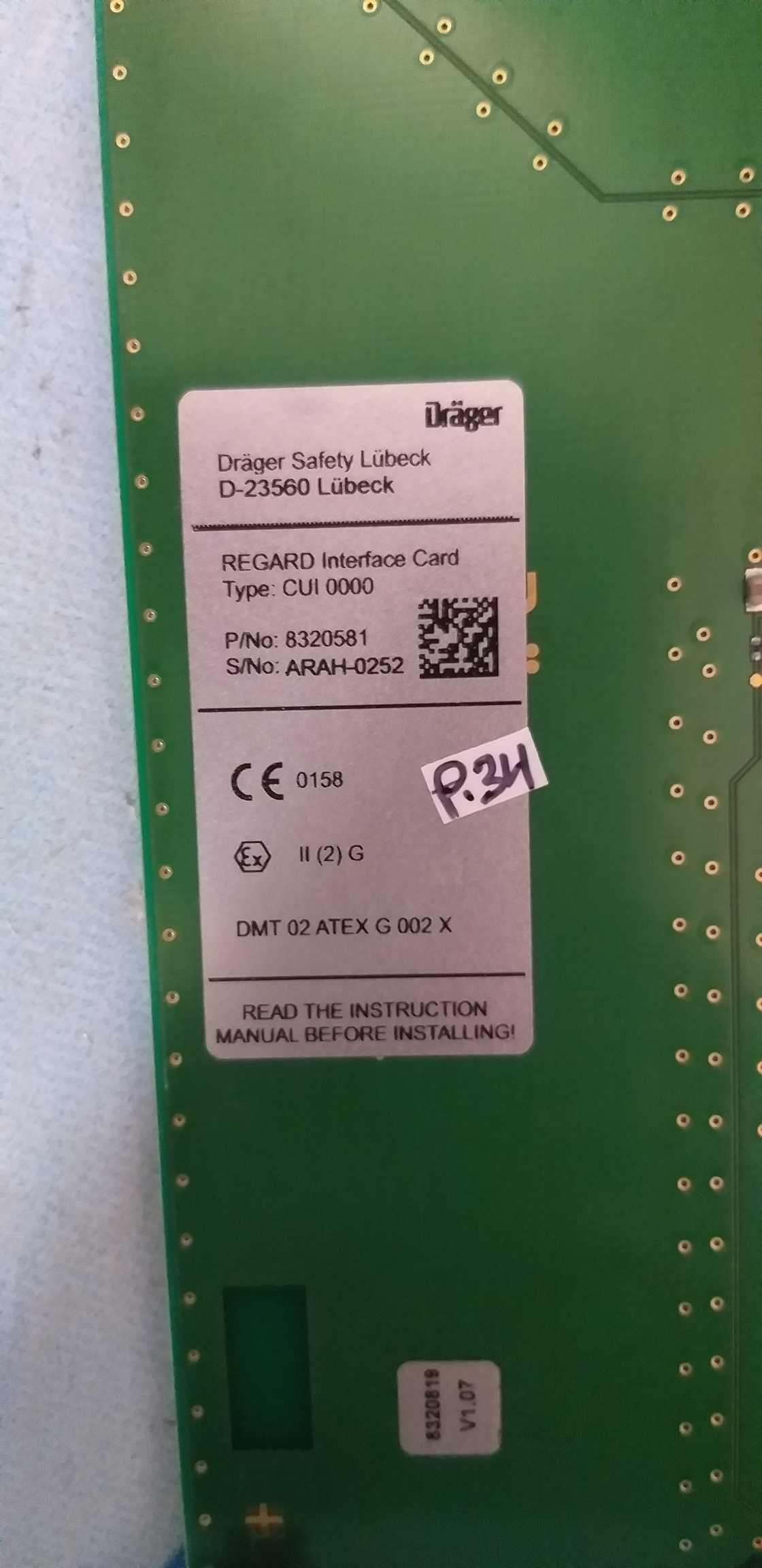 Drager CUI 0000 Regard Interface Card P/N 8320581