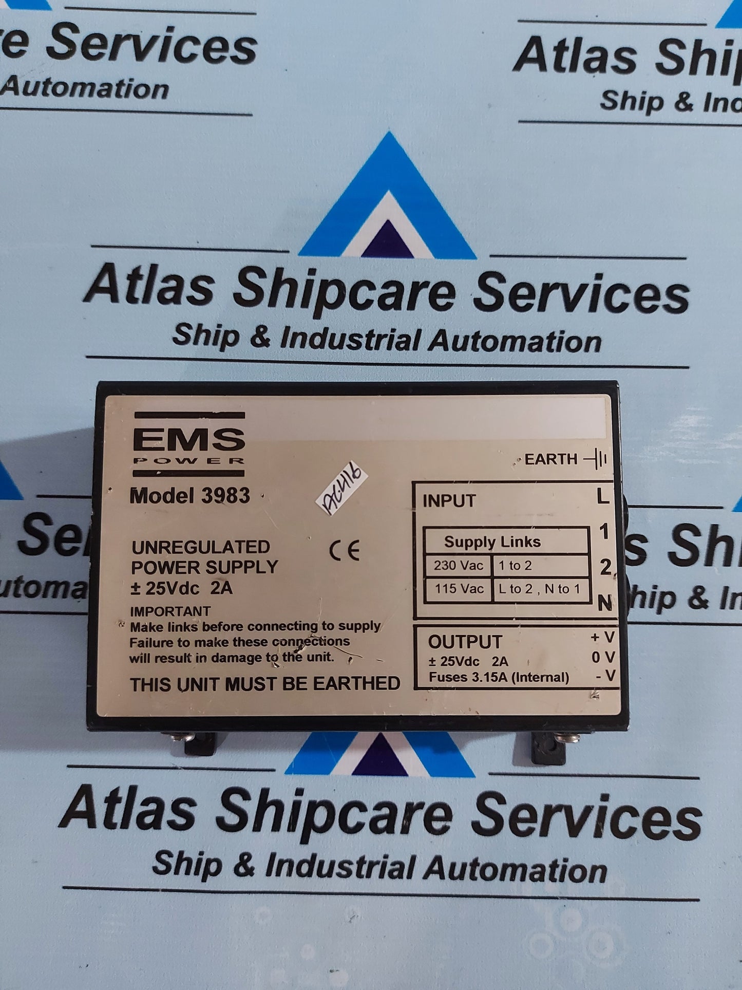 EMS POWER 3983 UNREGULATED POWER SUPPLY +-25VDC 2A