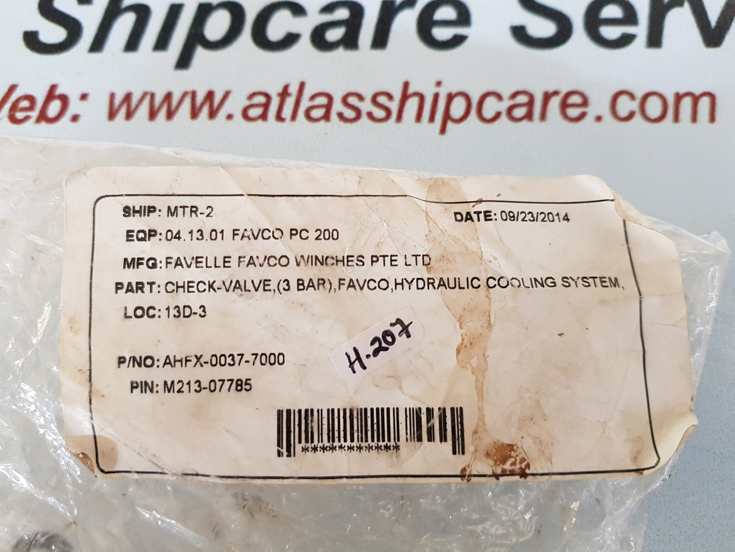 FAVELLE FAVO AHFX-0037-7000 HYDRALIC COOLING SYSTEM CHECK VALVE H207