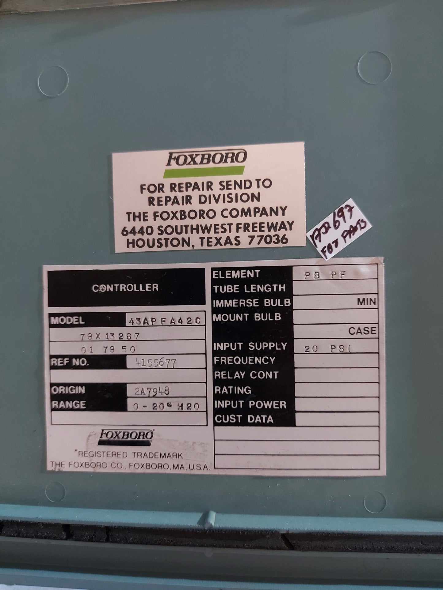 FOXBORO 43APFA42C PNEUMATIC INDICATING CONTROLLER