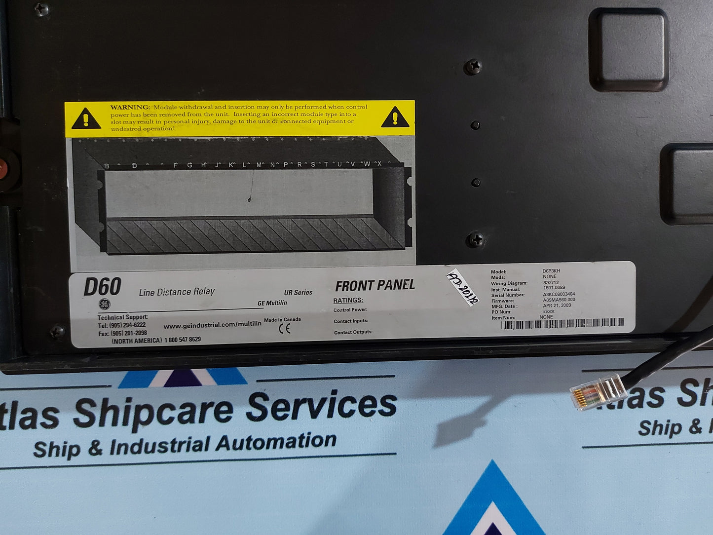 GE MULTILIN D60 LINE DISTANCE PROTECTION SYSTEM D6P3KH FRONT PANEL 1601-0089